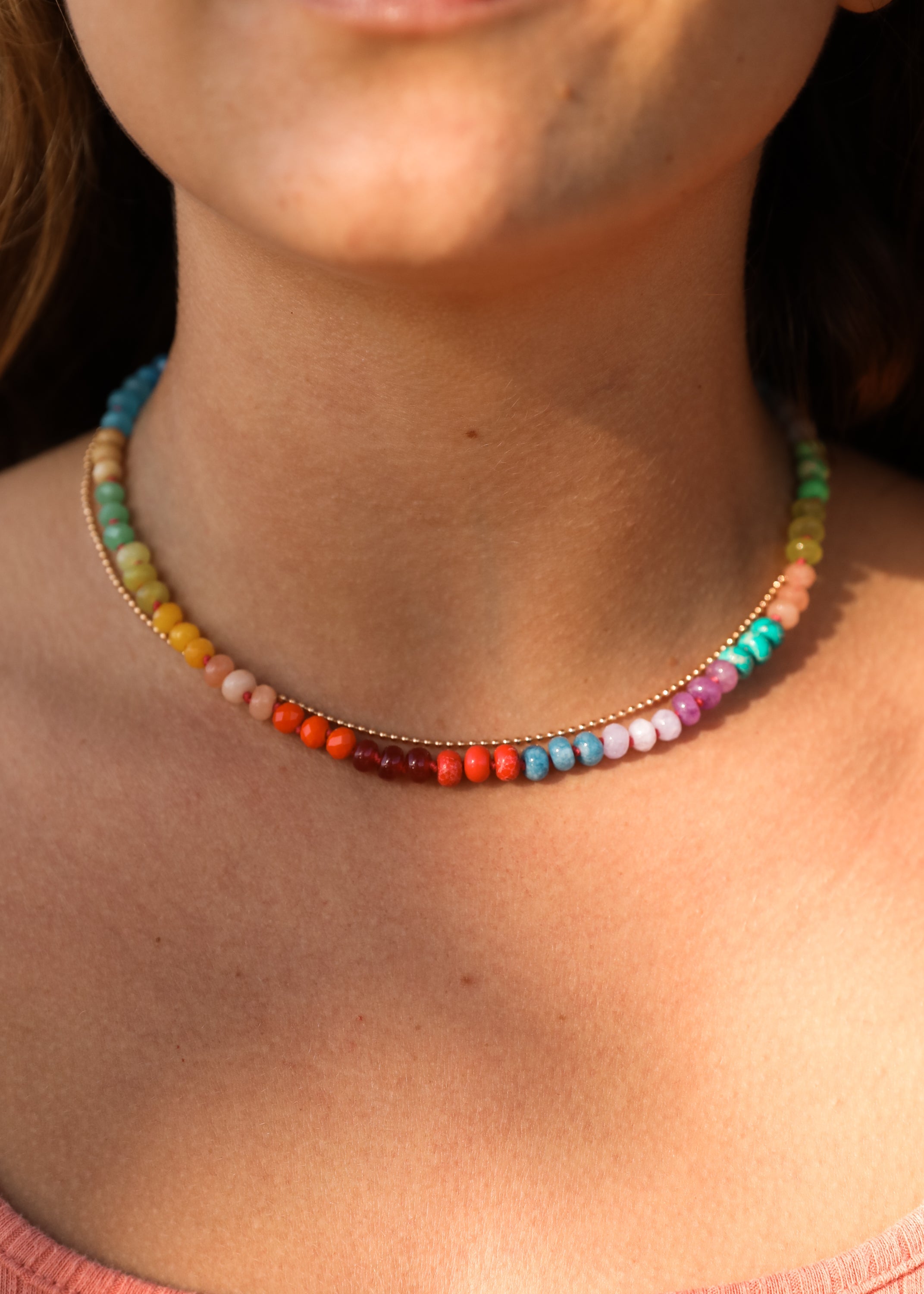 Natural Gemstone Necklace + 14k Gold Filled Toggle : Skyline