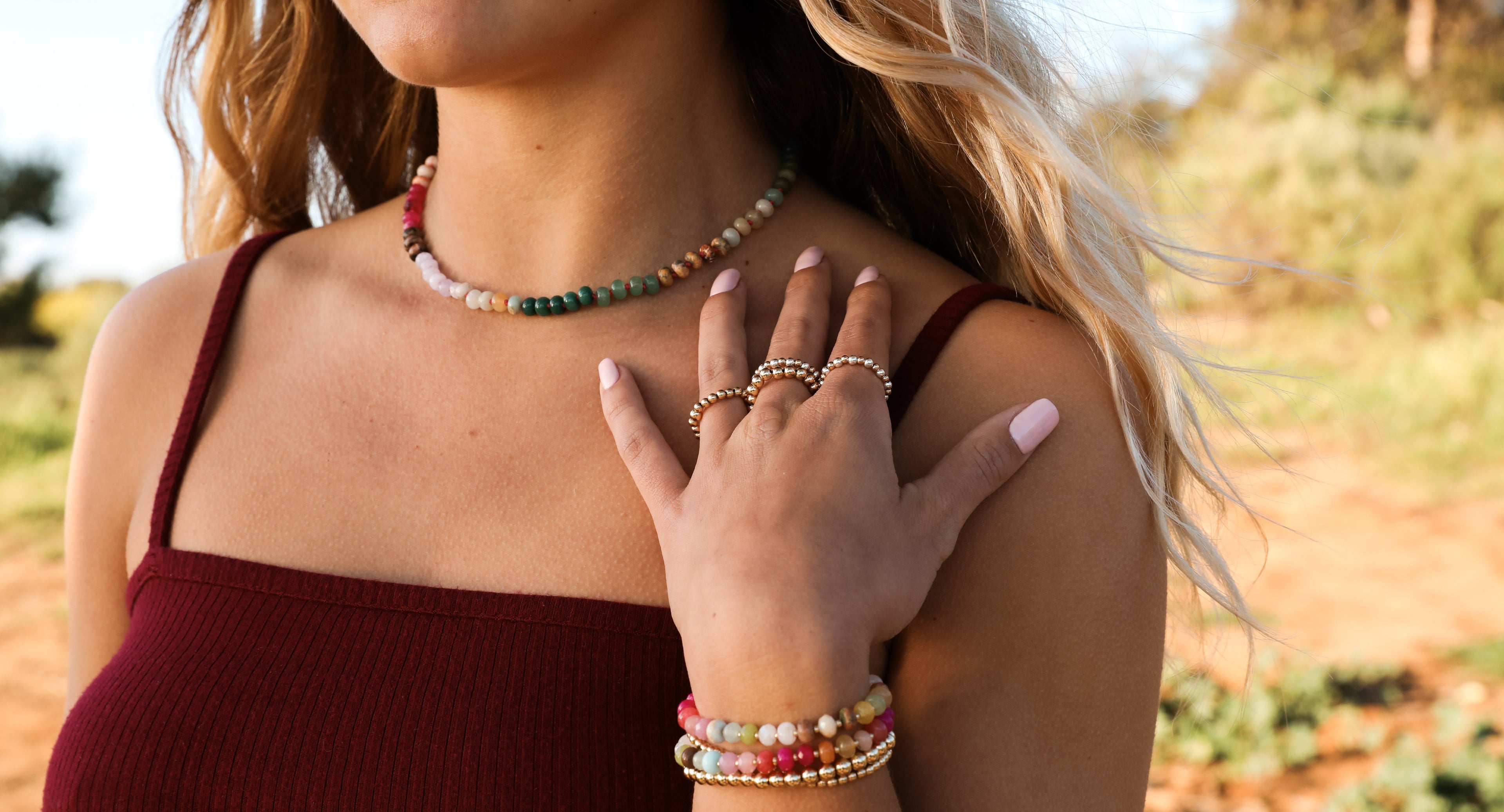 Natural Gemstone Necklace + 14k Gold Filled Toggle : Paradise