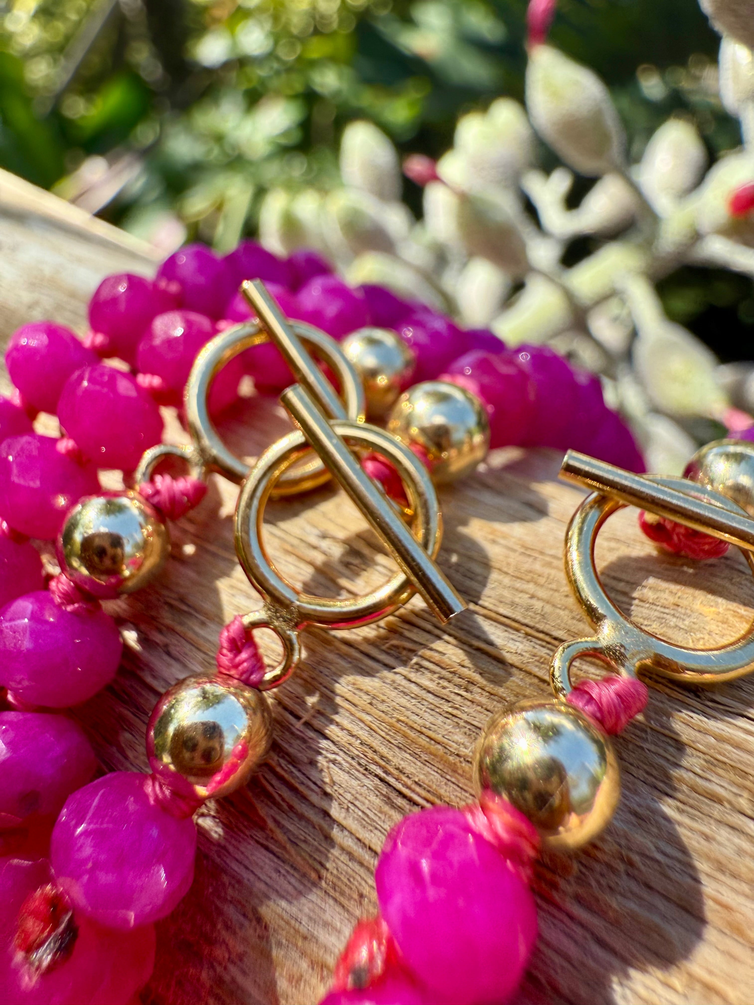 Pink Jade + 14k Gold Filled Toggle || Gemstone Necklace