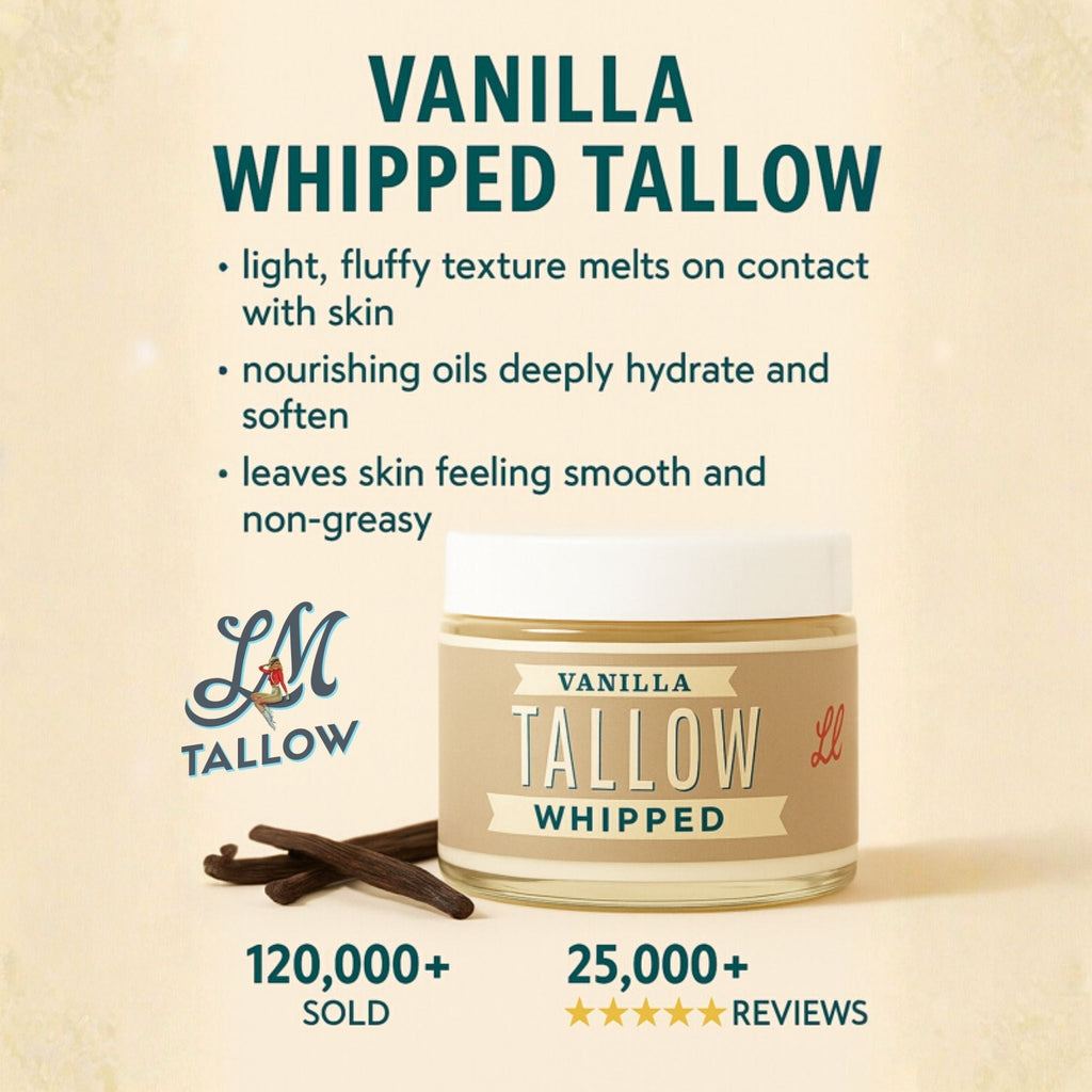 Vanilla Bean Tallow Gift Set - Whipped Moisturizer, Candle, Soap & Eye Cream | Lady May