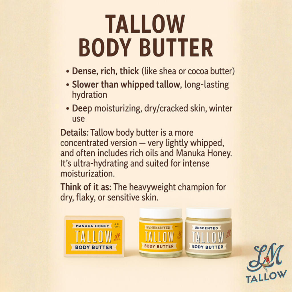 Unscented Tallow Skincare 9oz Trio - Whipped Moisturizer, Body Butter & Balm | Lady May Tallow