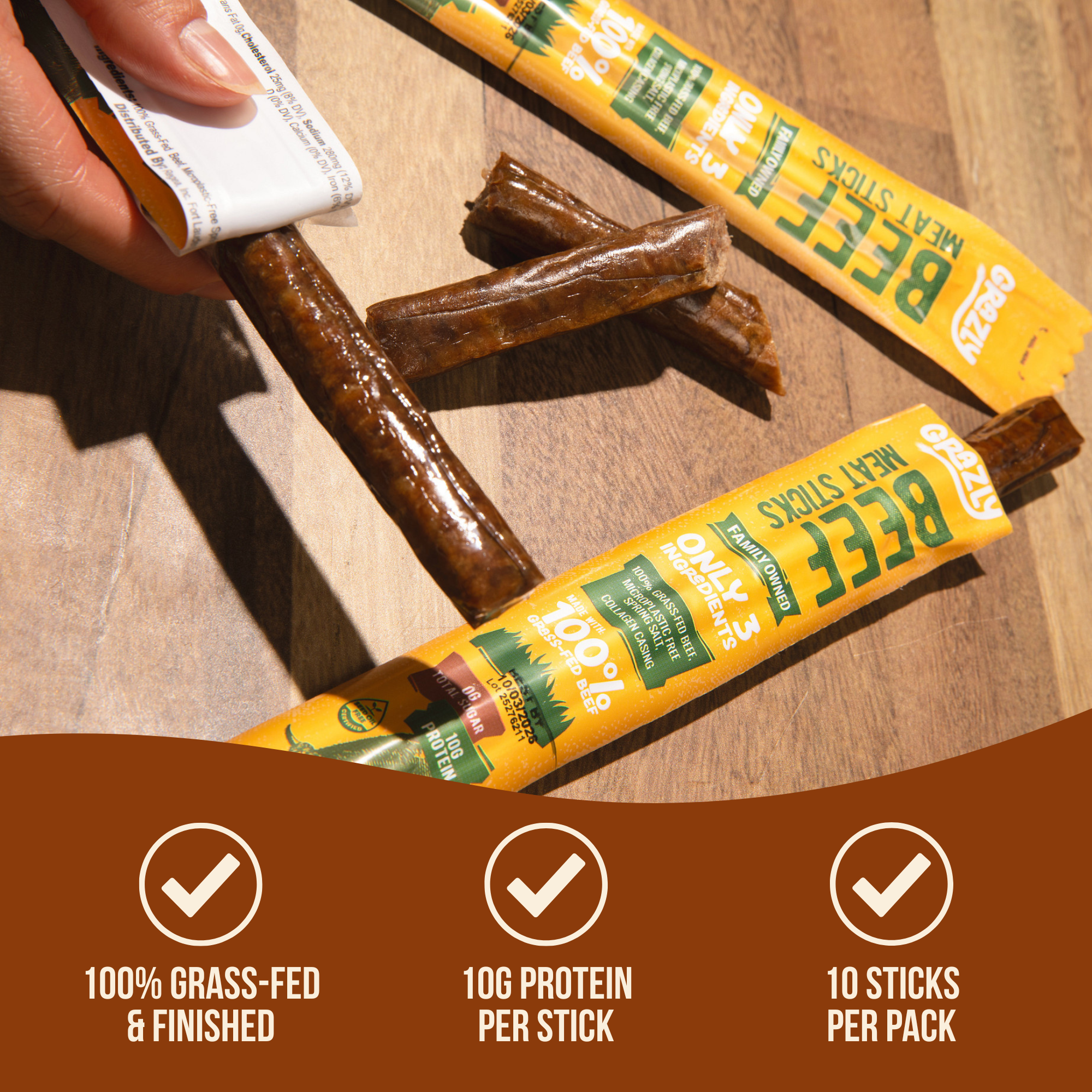 Plain Beef Meat Sticks - 100% Grass-Fed & Finished