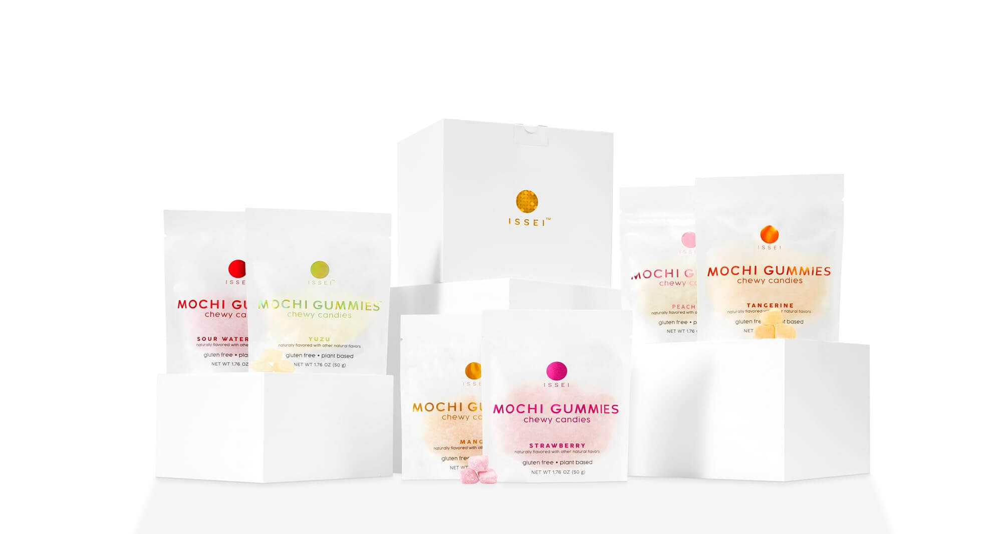 ISSEI Mochi Gummies - Viral TikTok Award-Winning Japanese Chewy Candy, Rainbow Variety 6-Pack (1.76 oz Each)