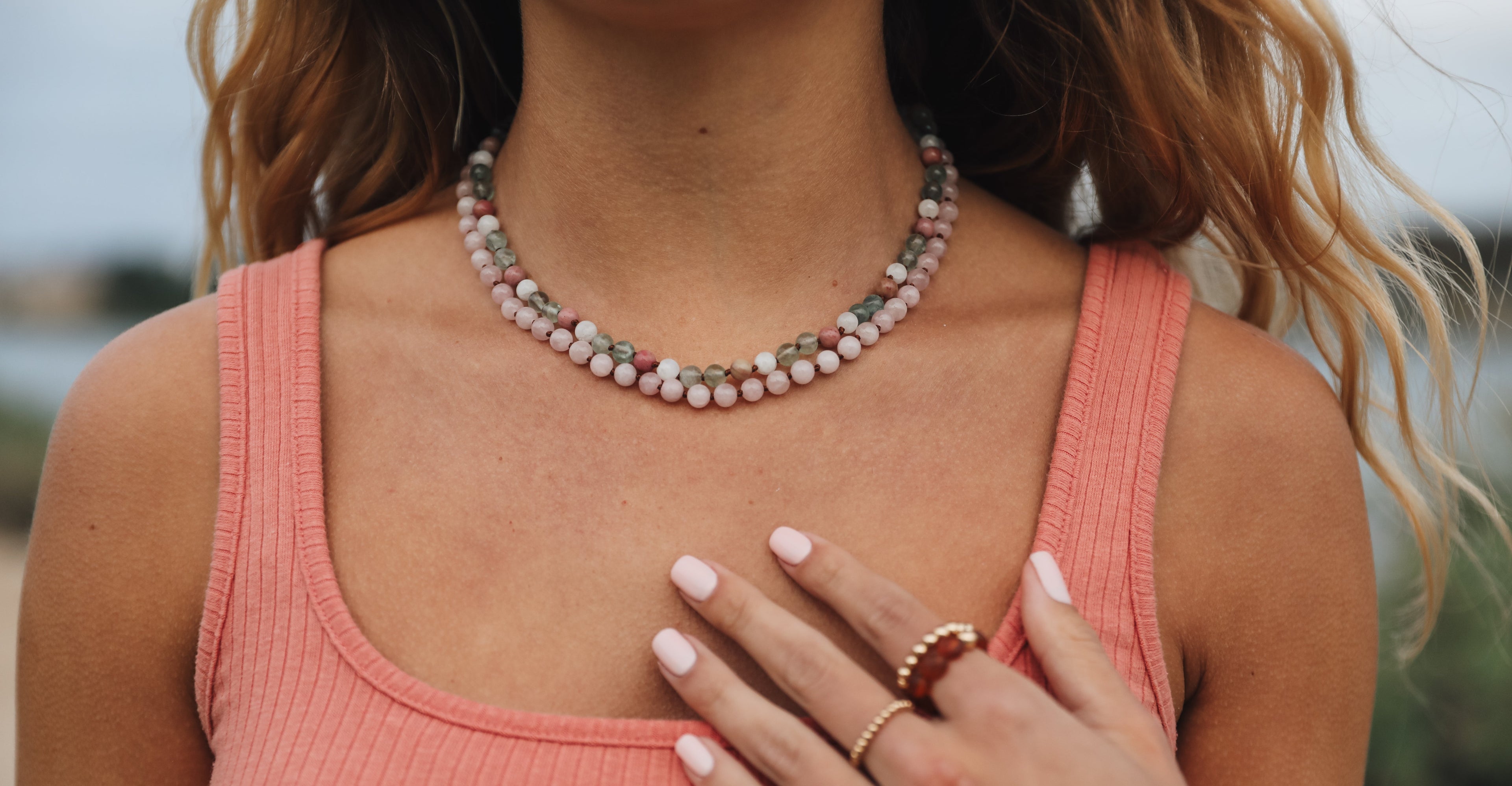 Pure Gemstone + Natural Rose Quartz || Beaded Necklace