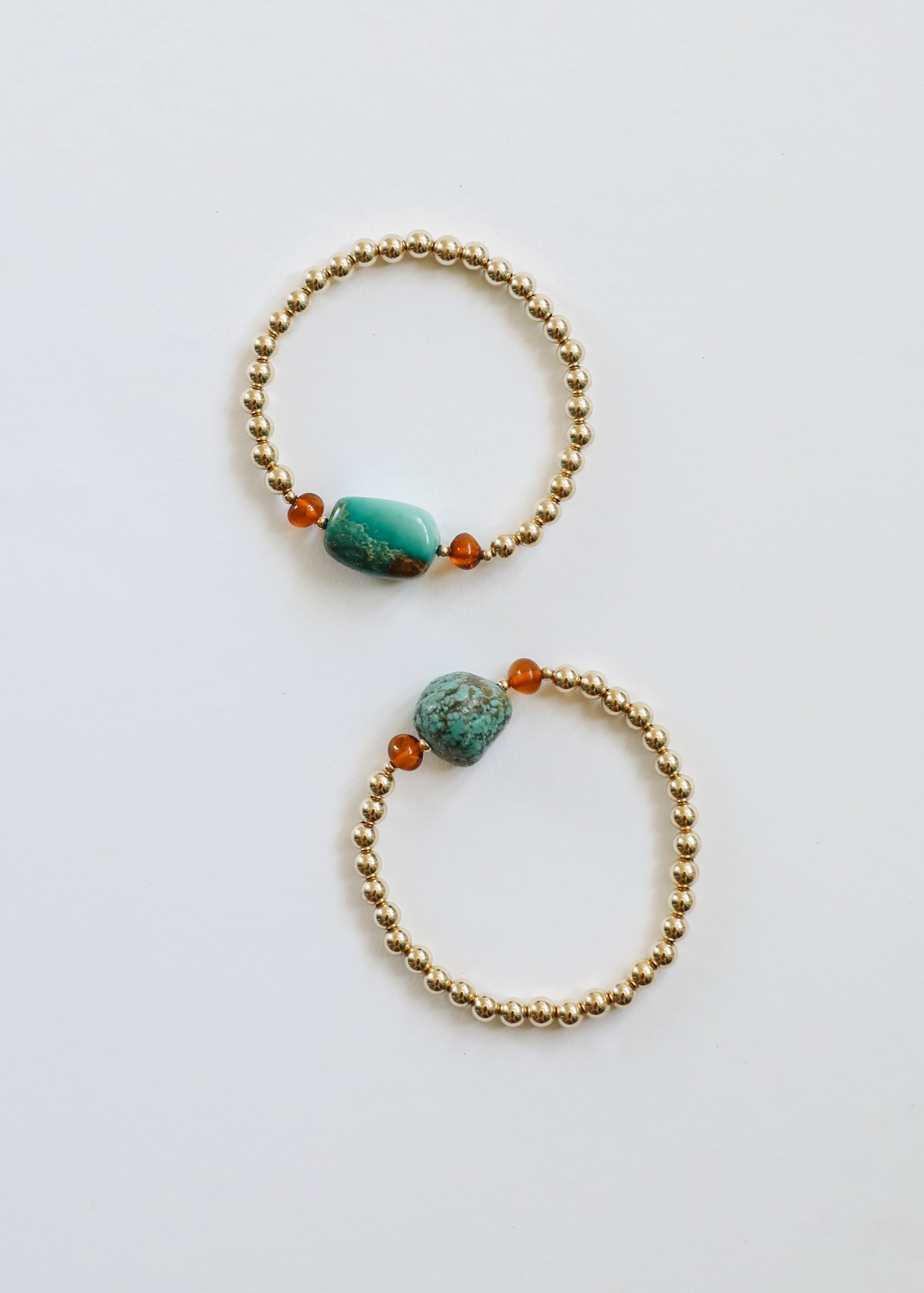 Natural Turquoise + Baltic Amber || 14K Gold Filled || Adult Stretch Bracelet