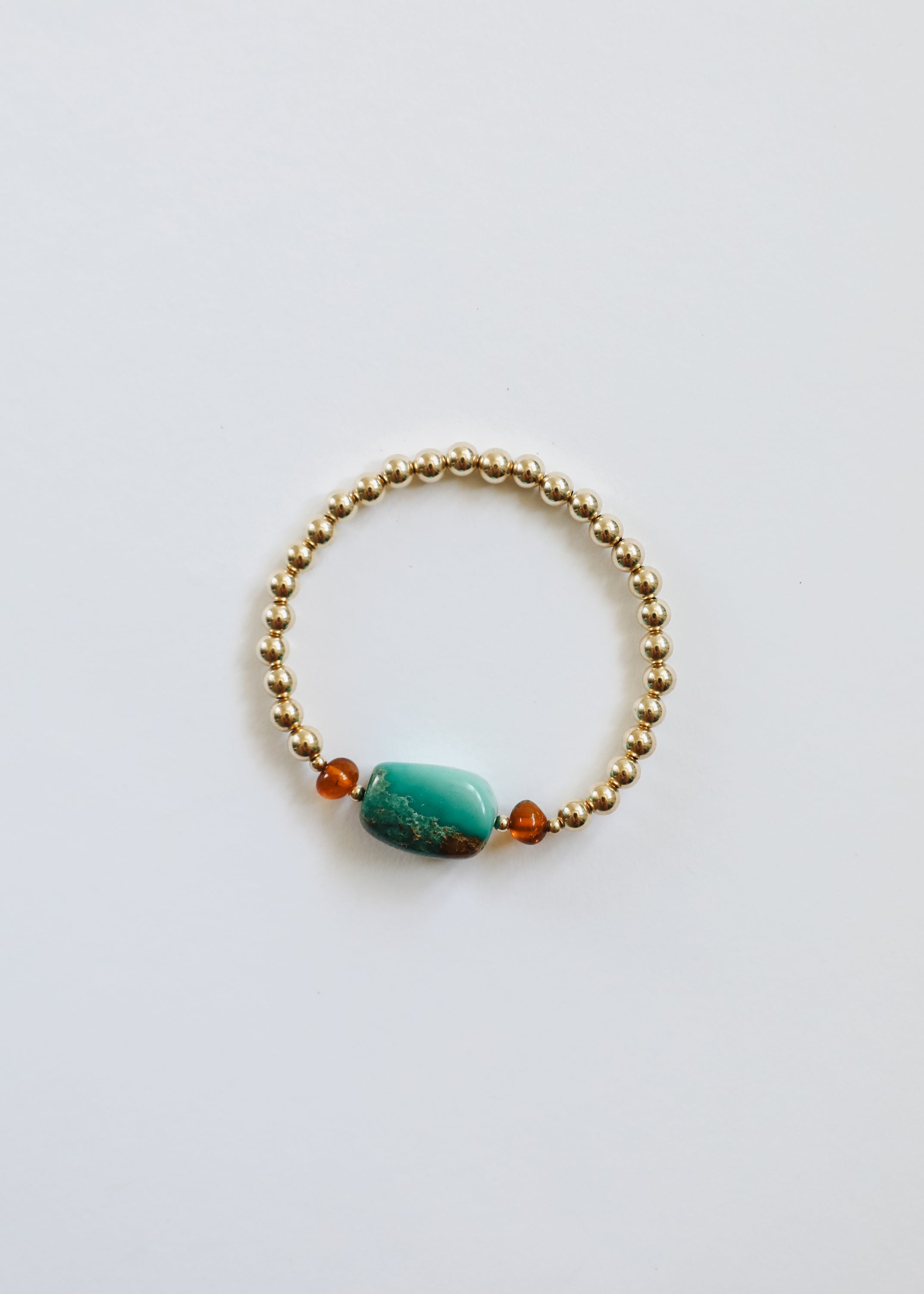Natural Turquoise + Baltic Amber || 14K Gold Filled || Adult Stretch Bracelet