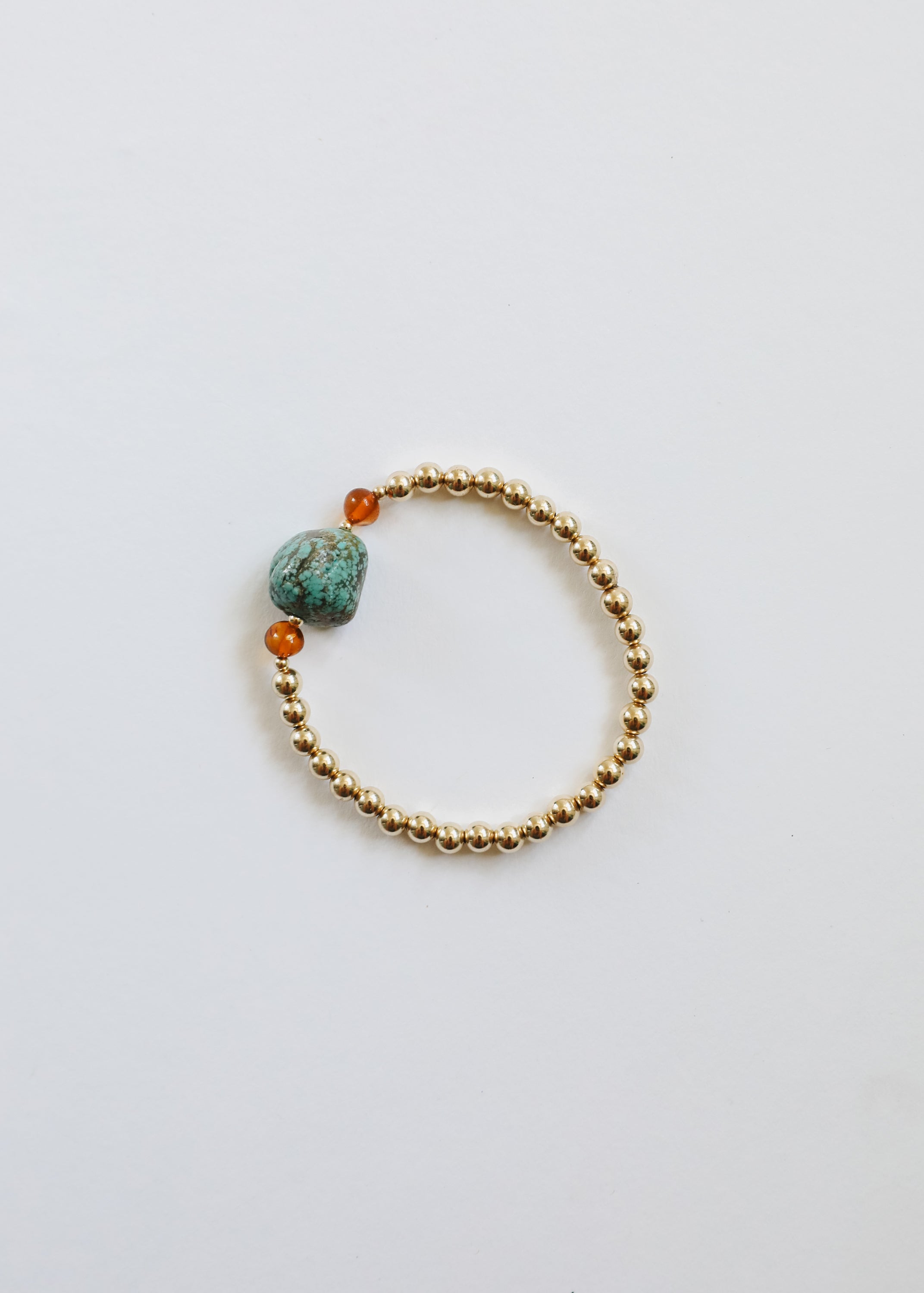 Natural Turquoise + Baltic Amber || 14K Gold Filled || Adult Stretch Bracelet