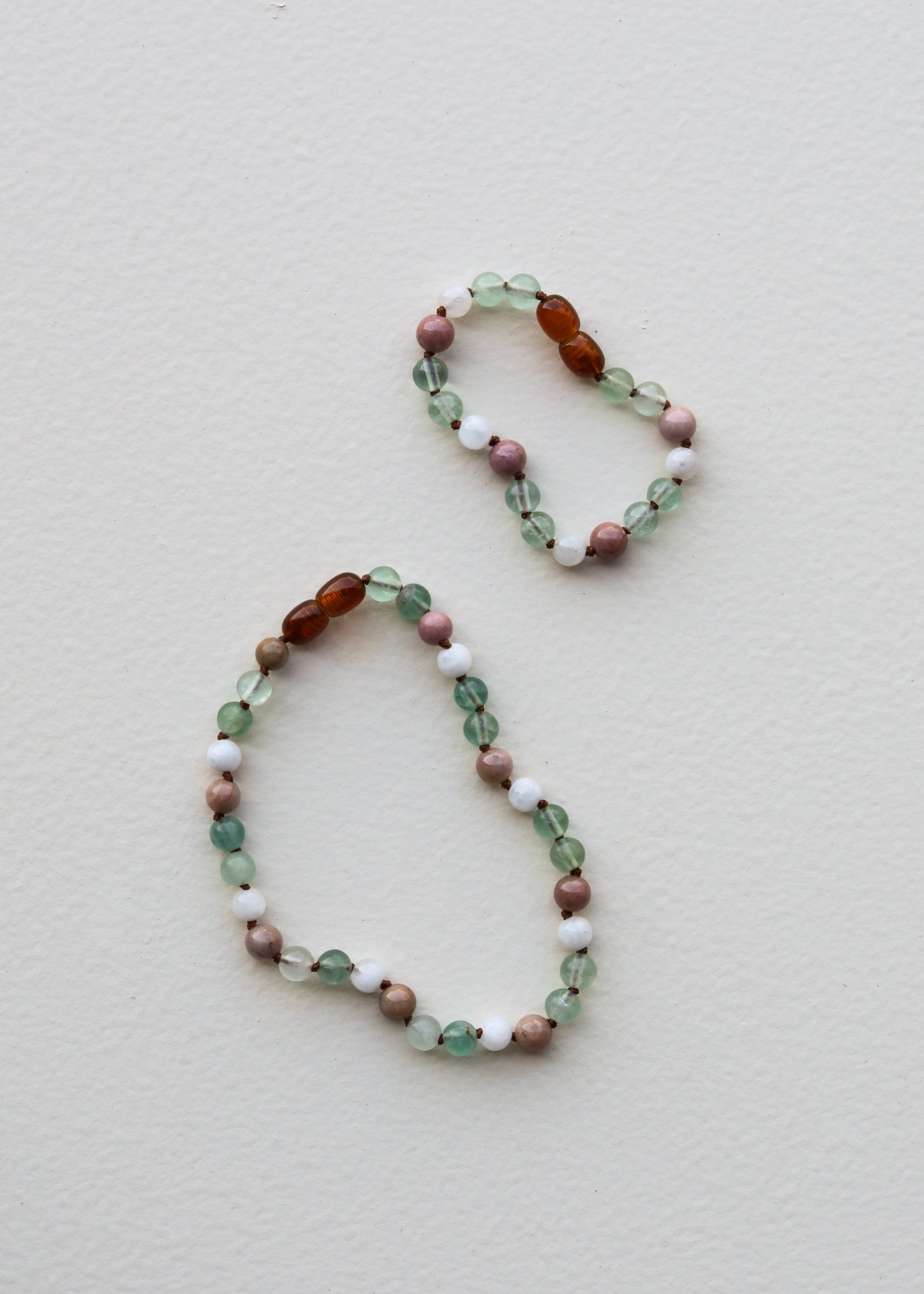 Fluorite + Moonstone + Rhodonite || Natural Gemstone Necklace