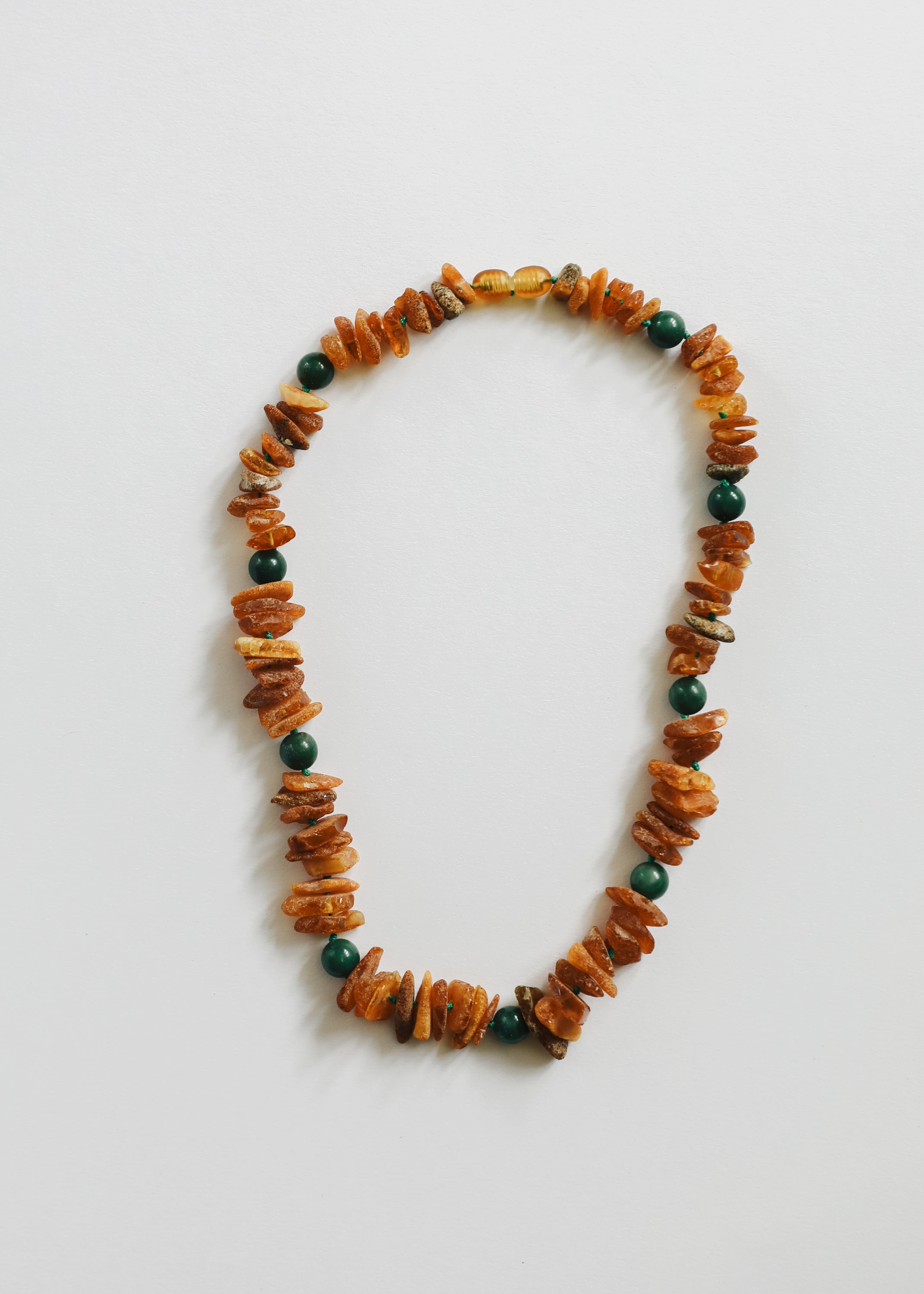 Pet Necklace: Raw Baltic Amber + Natural Green Jade