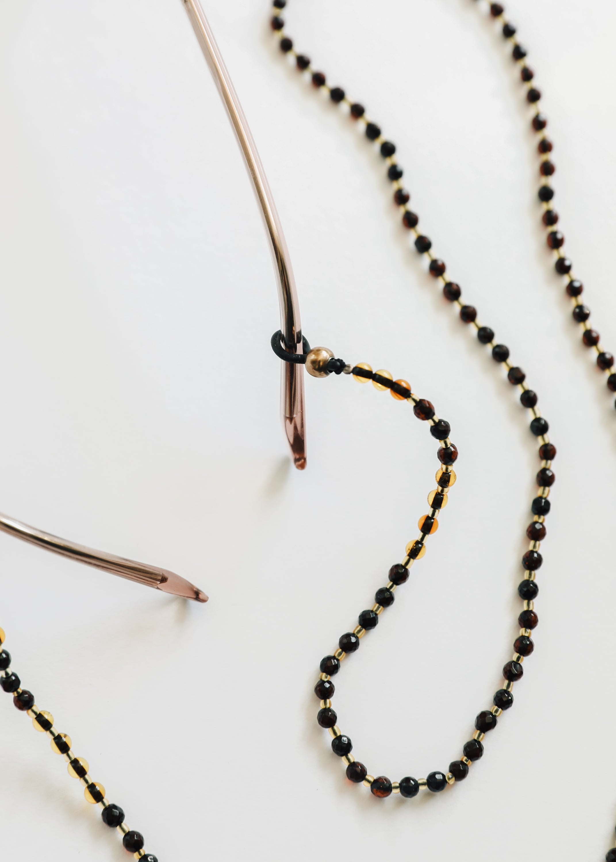 Baltic Sea Amber + Gemstone || Beaded Eyeglass Necklace - Natural Black