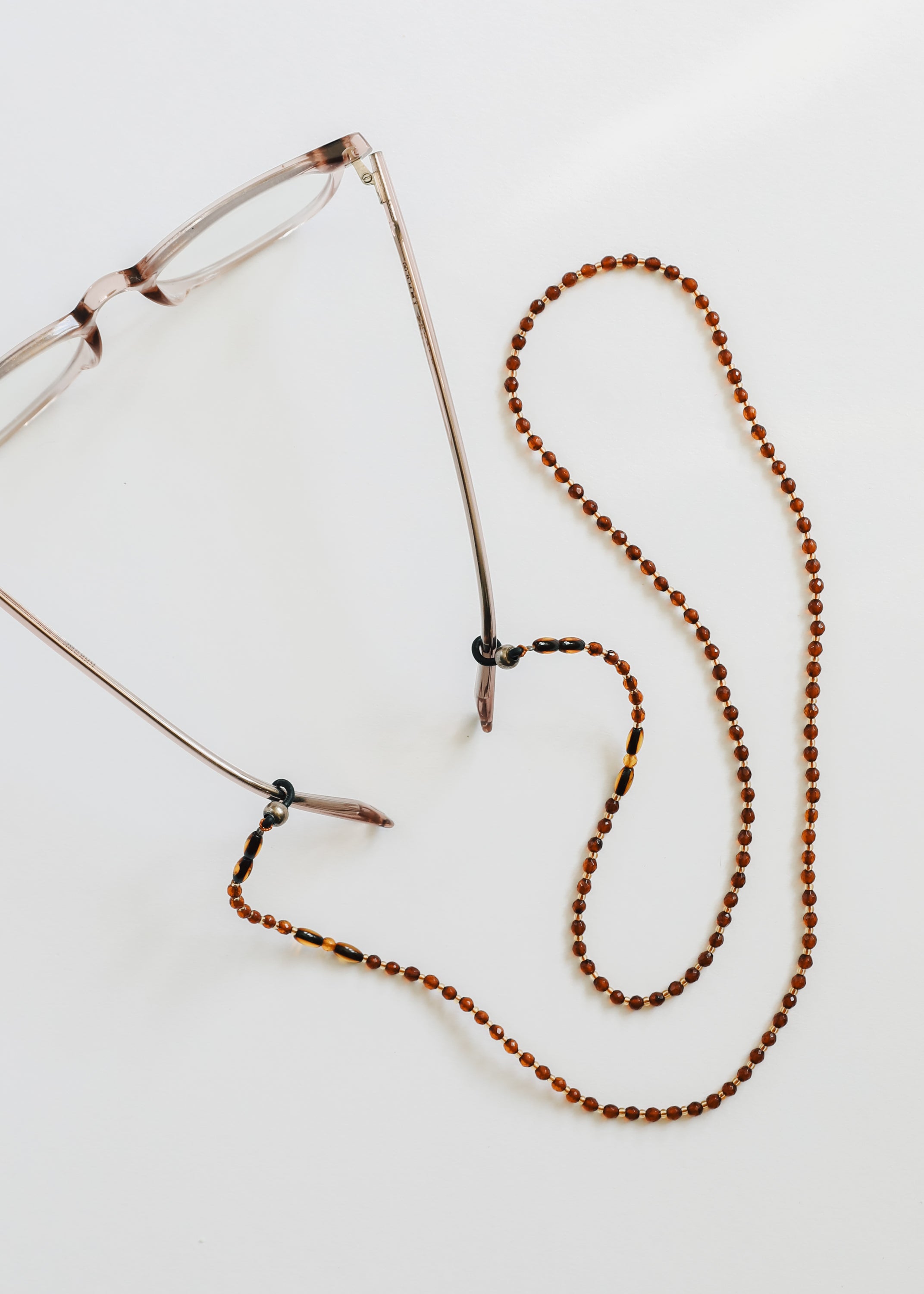 Baltic Sea Amber + Gemstone || Beaded Eyeglass Necklace - Natural Cognac