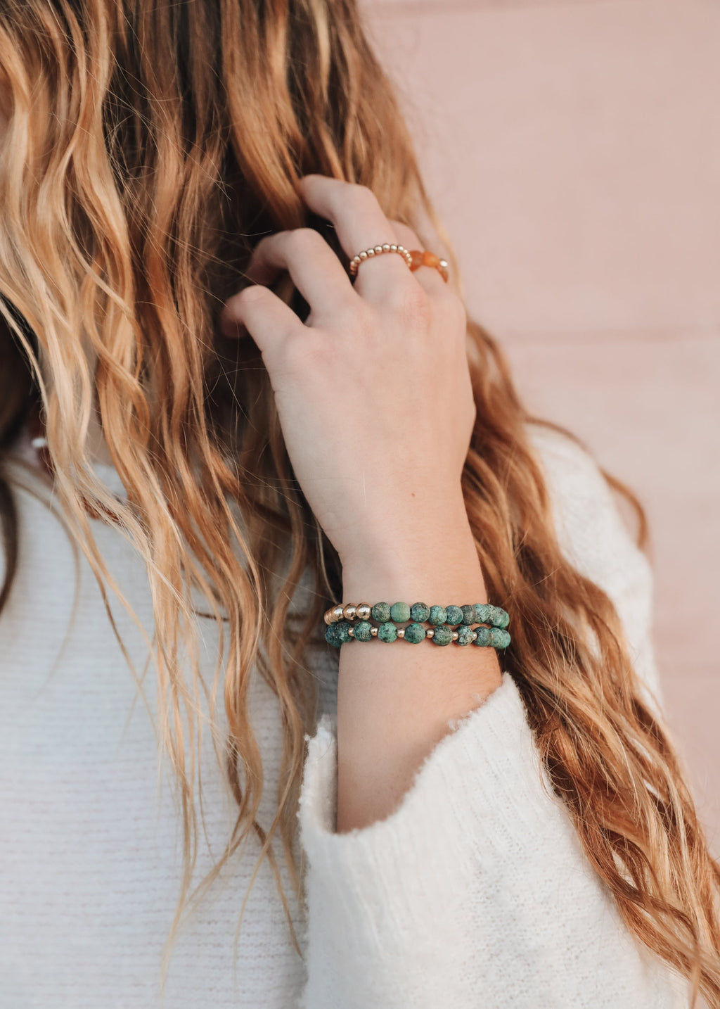 Turquoise Jasper :14k Gold Filled Sun + Moon || Adult Bracelets