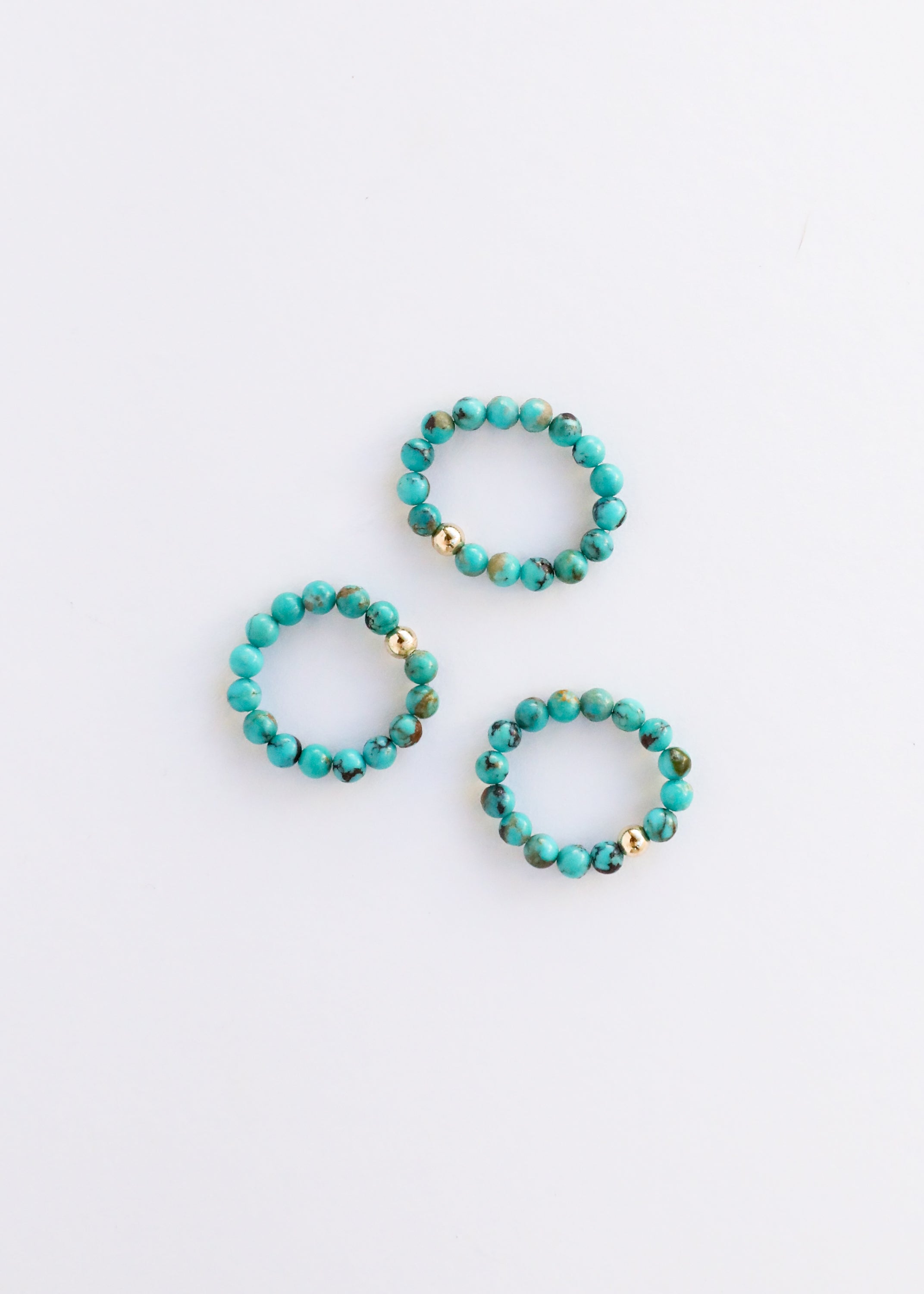 Natural Turquoise + 14k Gold Filled + Honey Amber || Ring Set Trio ||