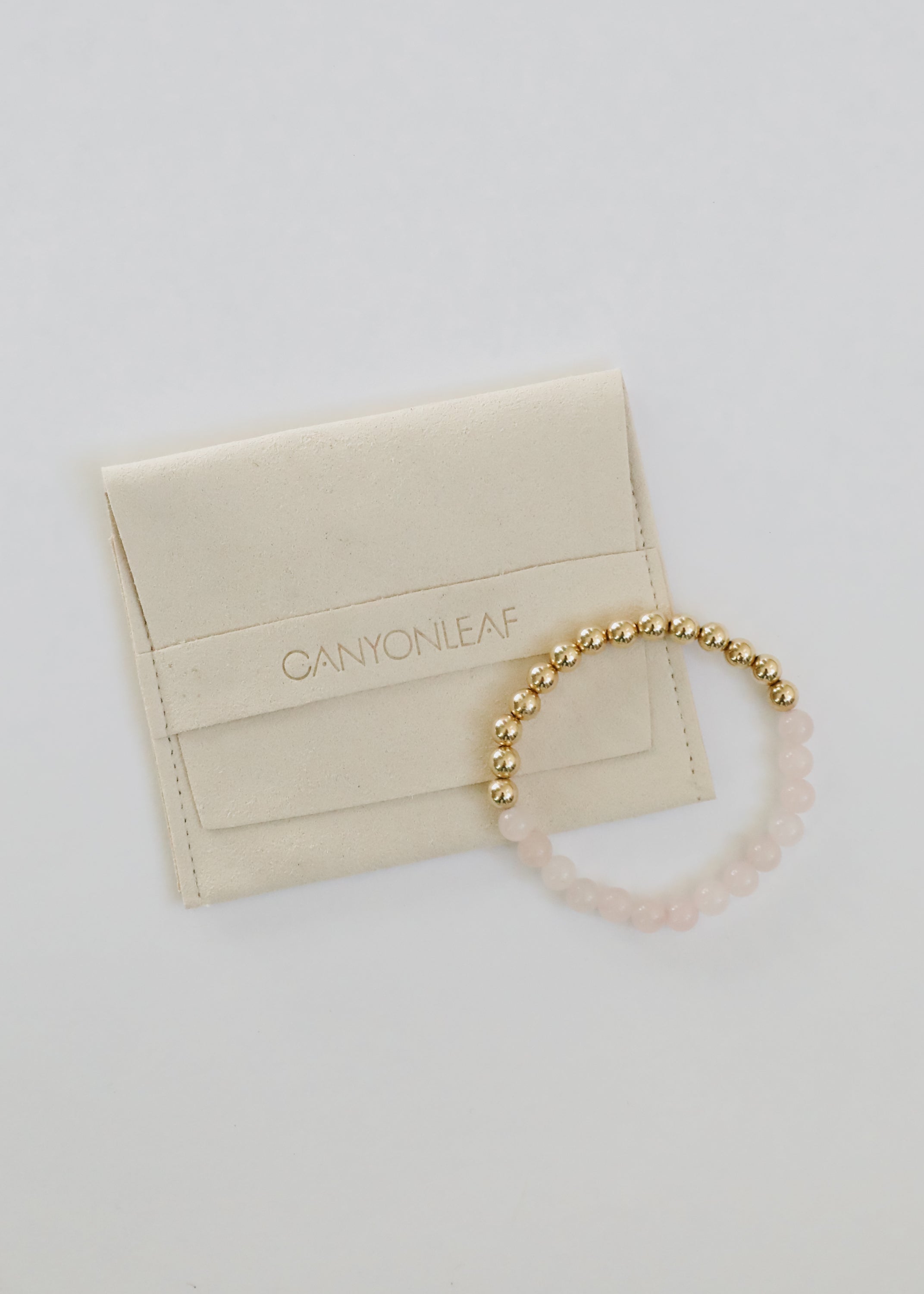 Rose Quartz : 14k Gold Filled Sun + Moon || Stretch Bracelets