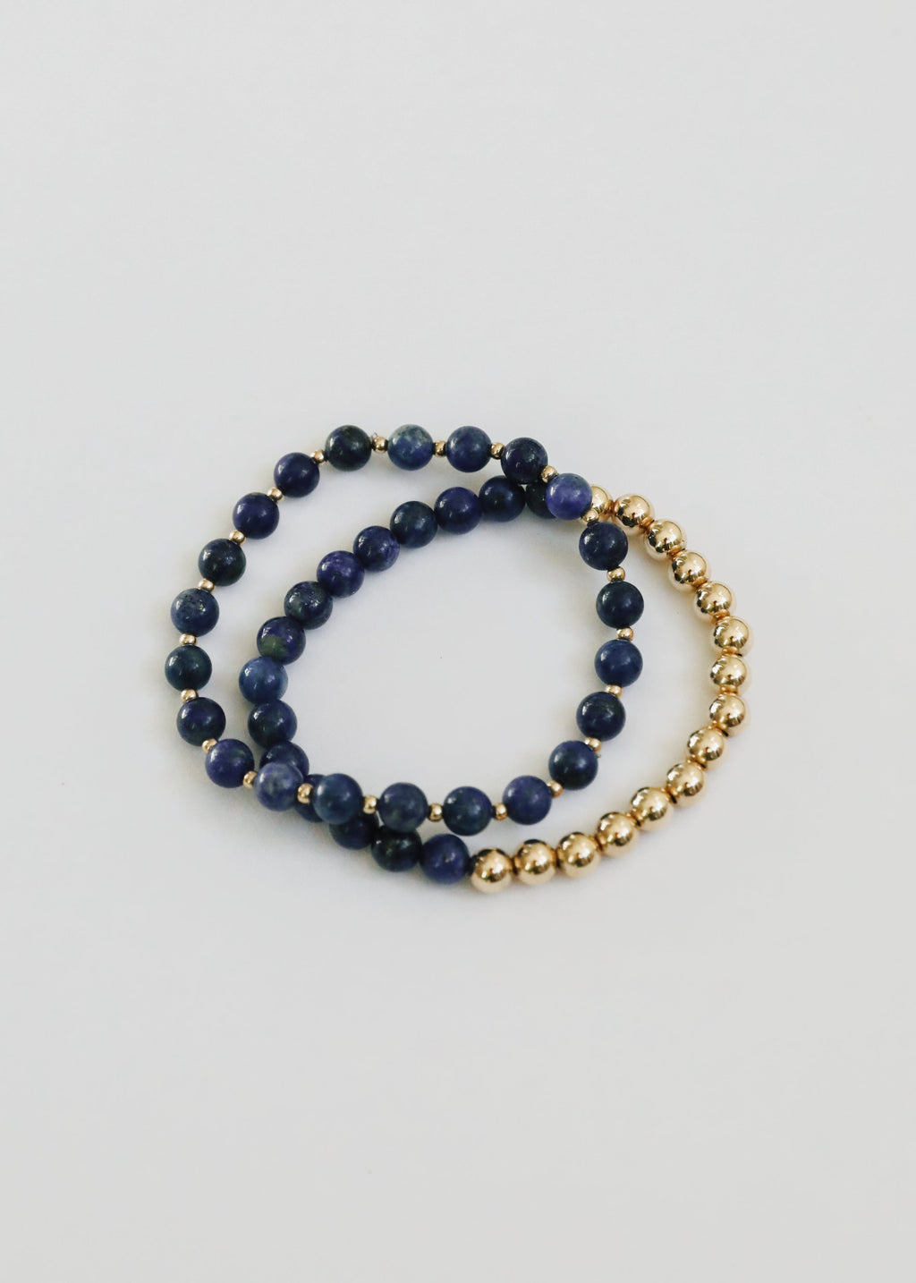 Lapis Lazuli : 14k Gold Filled Beaded Sun + Moon || Stretch Bracelets