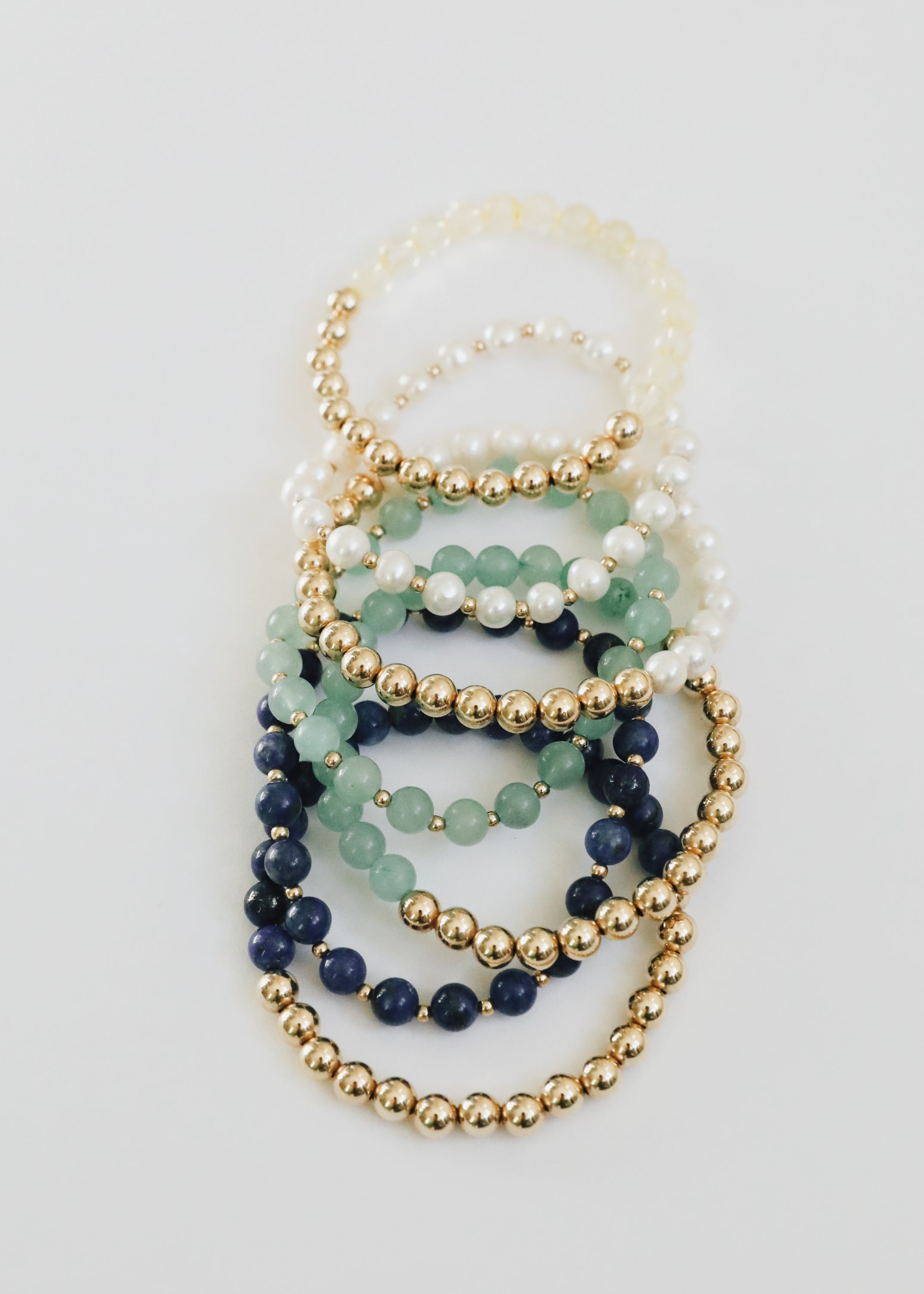 Lapis Lazuli : 14k Gold Filled Beaded Sun + Moon || Stretch Bracelets