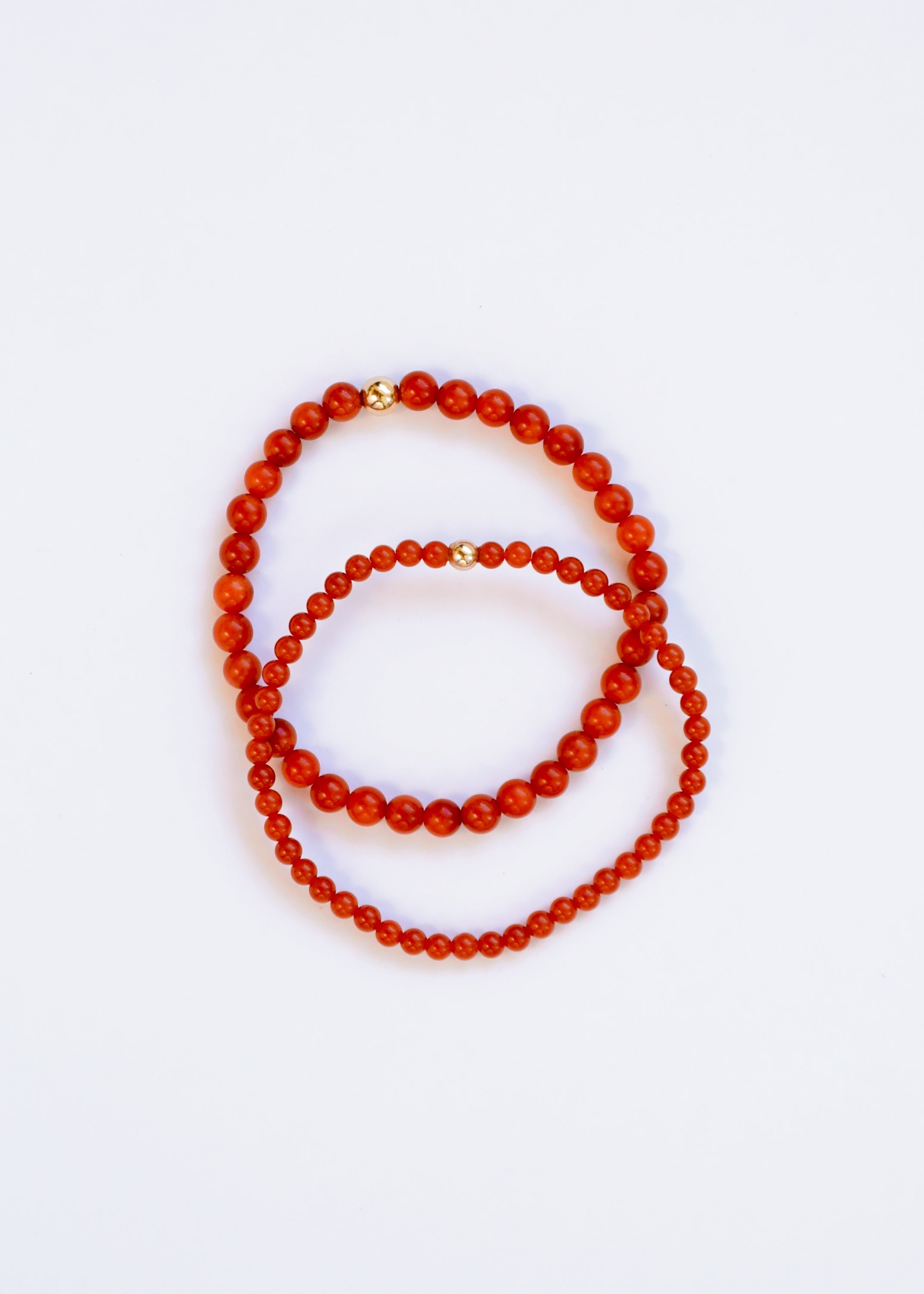 Vintage Collection of Red Coral + 14k Gold Filled || Beaded Bracelet