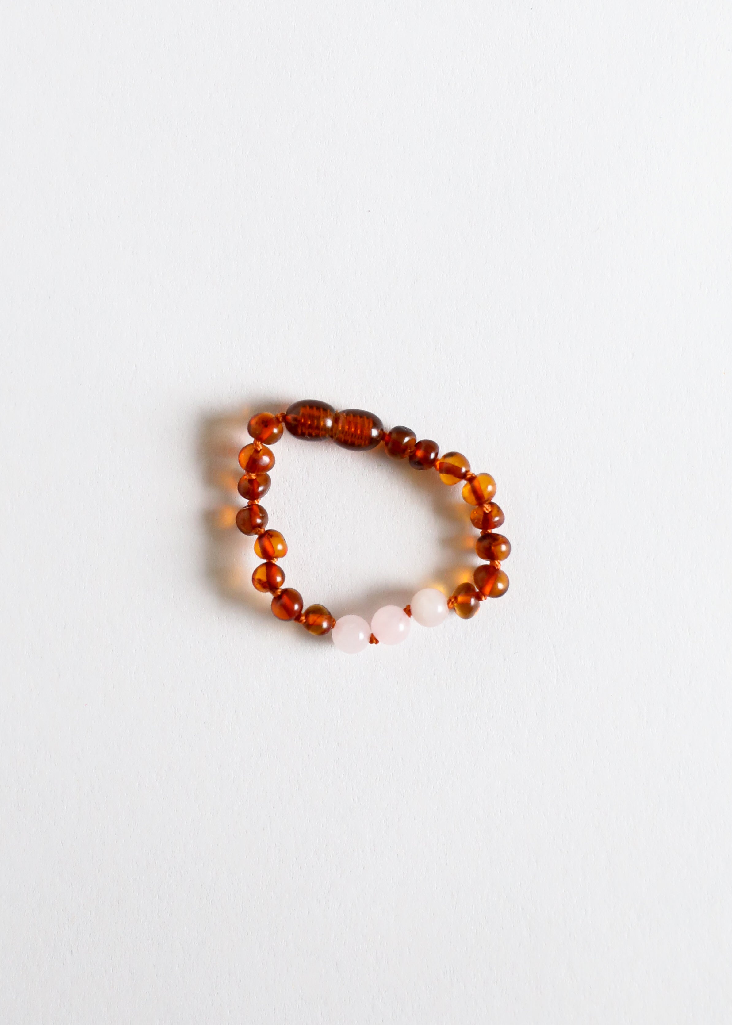 Polished Cognac Baltic Amber + Rose Quartz || Anklet or Bracelet