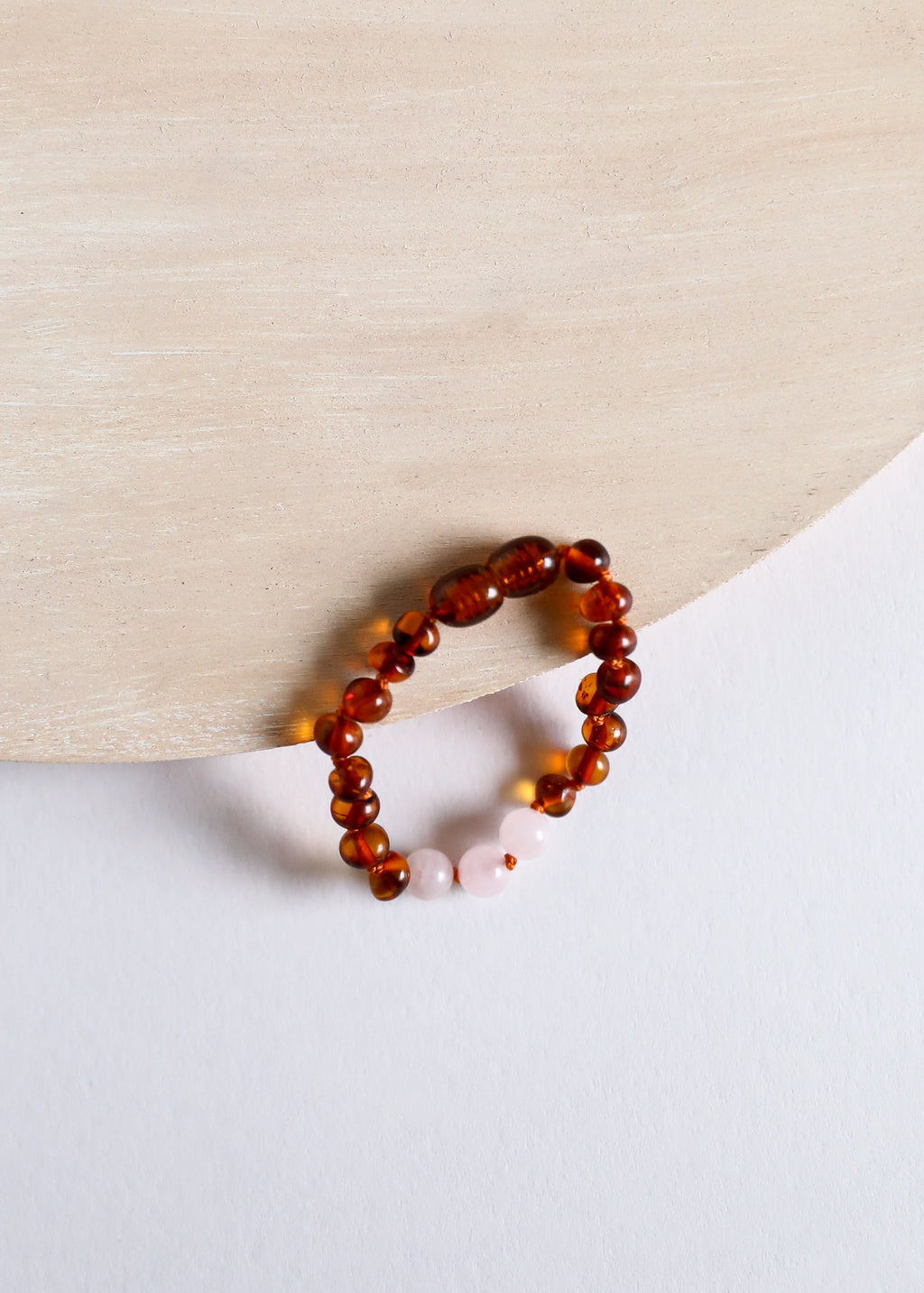 Polished Cognac Baltic Amber + Rose Quartz || Anklet or Bracelet