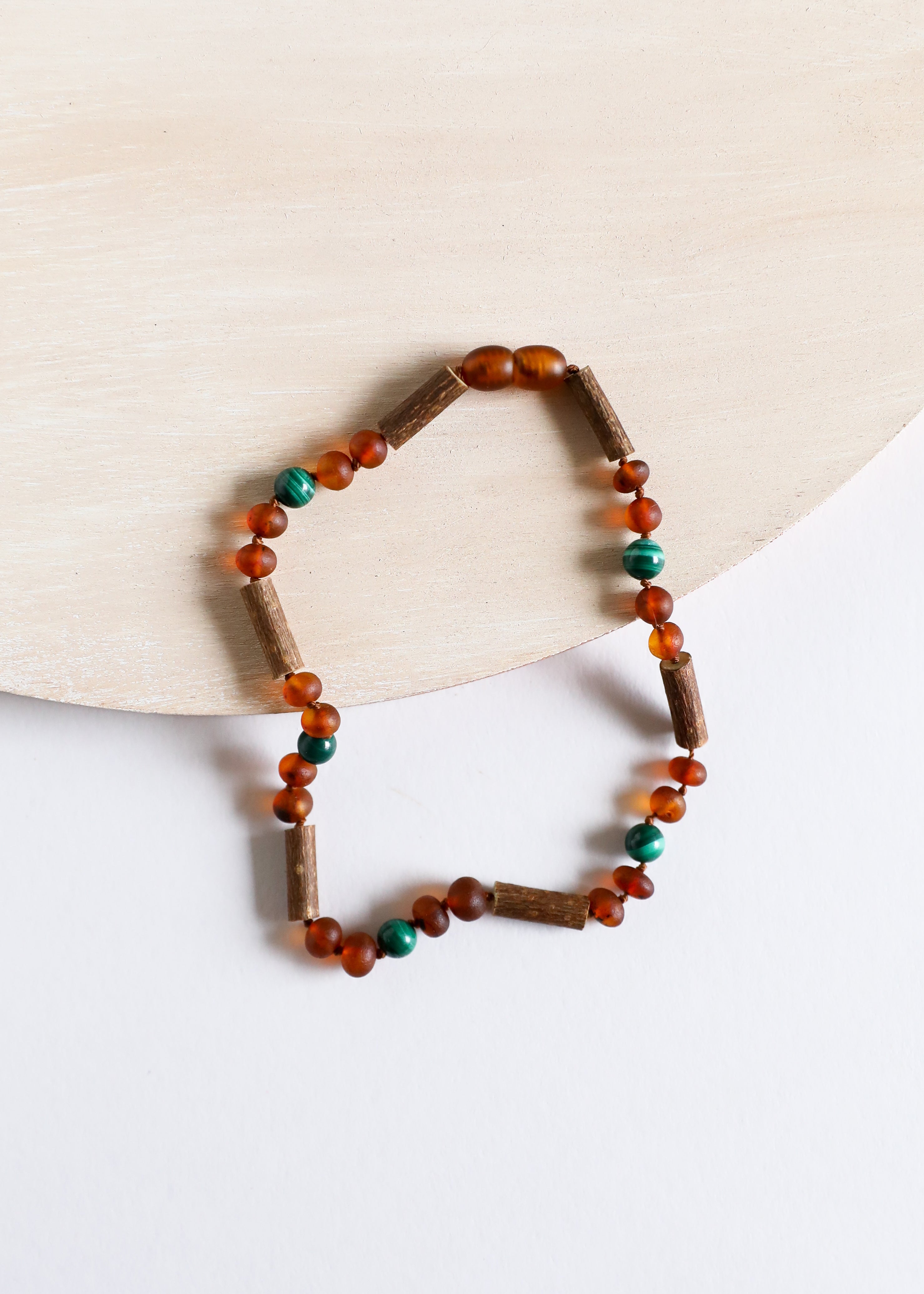 Hazelwood || Raw Cognac Baltic Amber + Malachite || Necklace