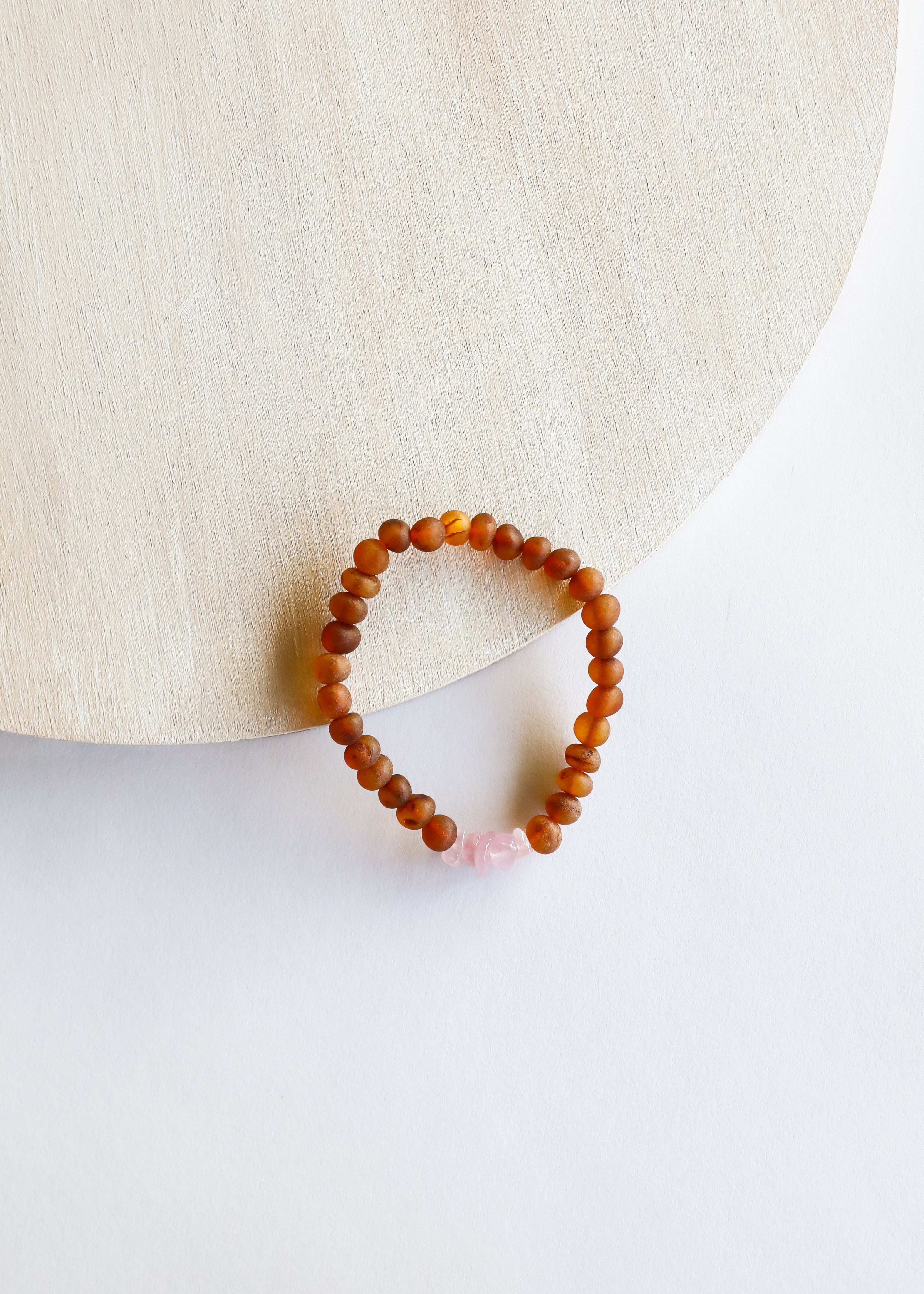 Raw Cognac Baltic Amber + Raw Rose Quartz || Bracelet Set