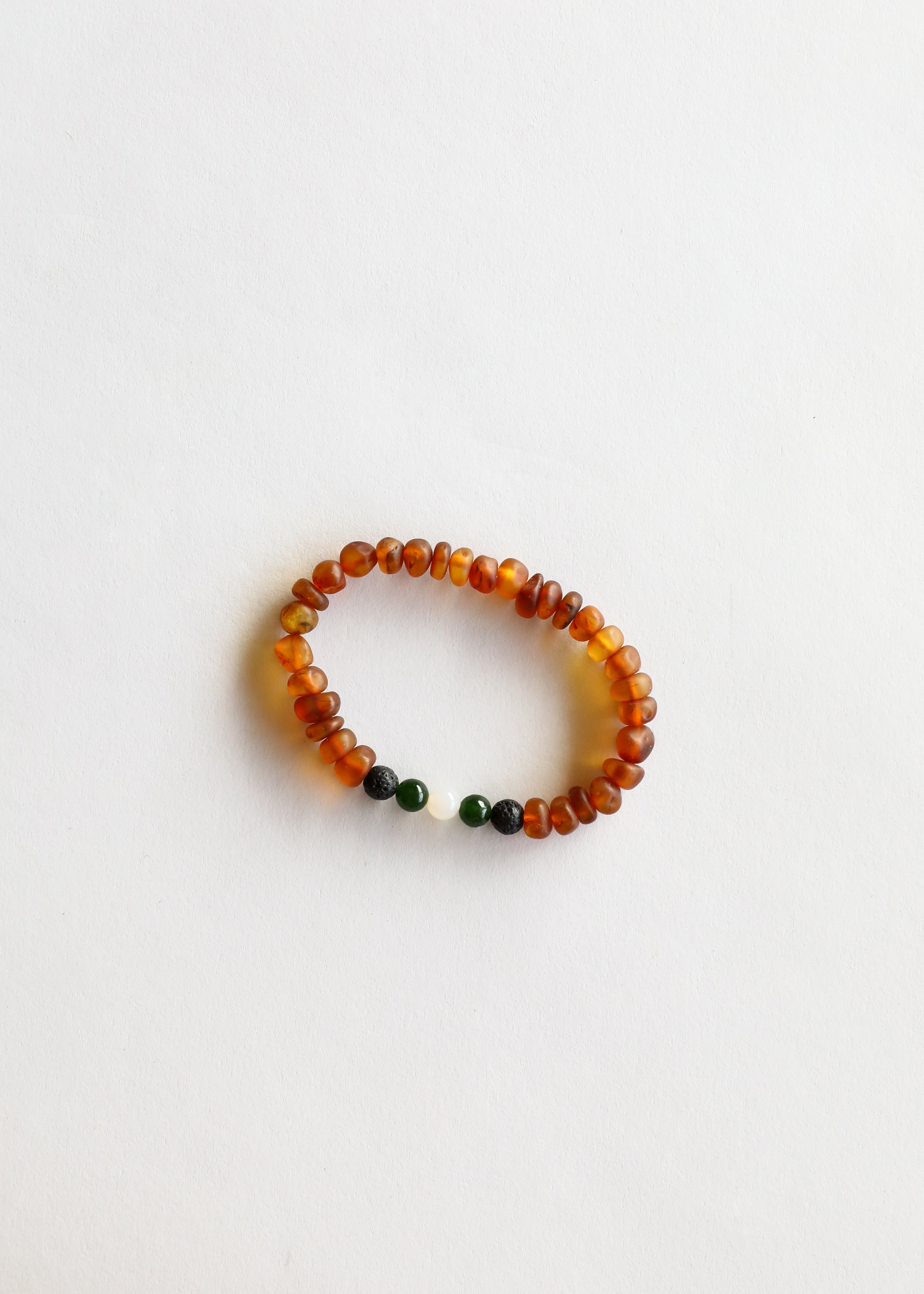 Raw Cognac Baltic Amber || Lava + Jade + Agate || Adult Bracelet