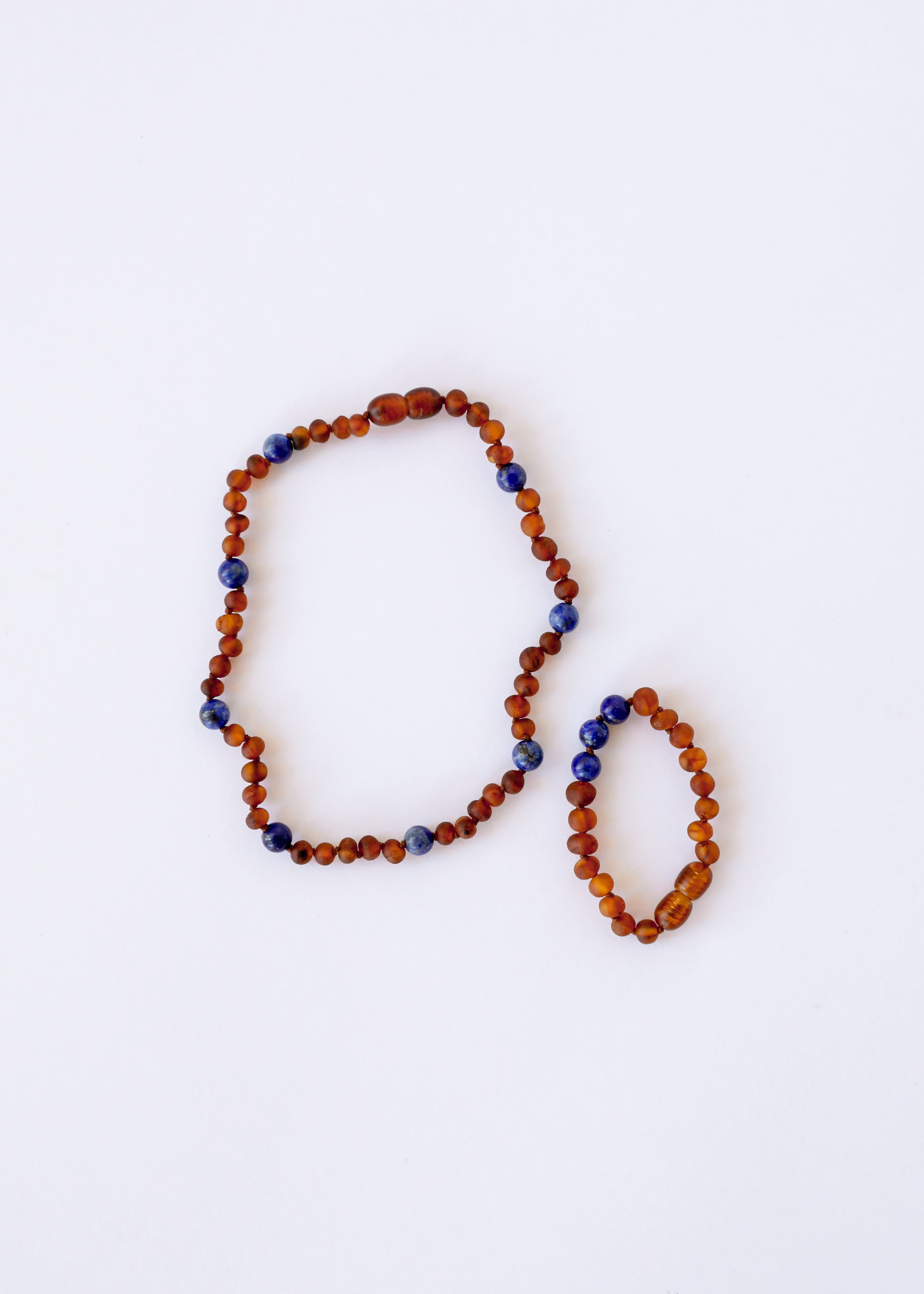 Raw Cognac Baltic Amber + Lapis Lazuli || Halo Necklace ||