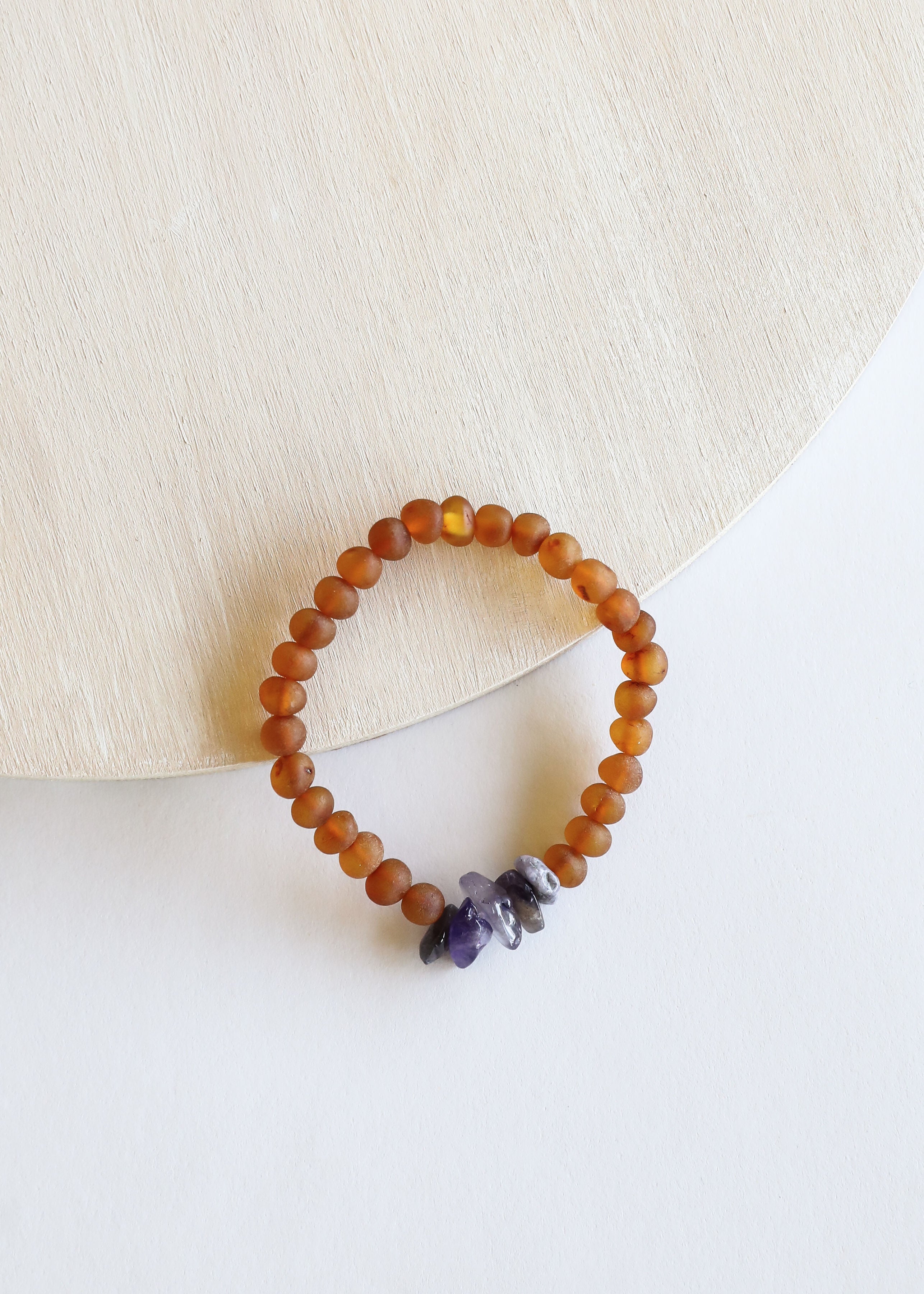 Raw Cognac Baltic Amber + Raw Amethyst || Bracelet Set