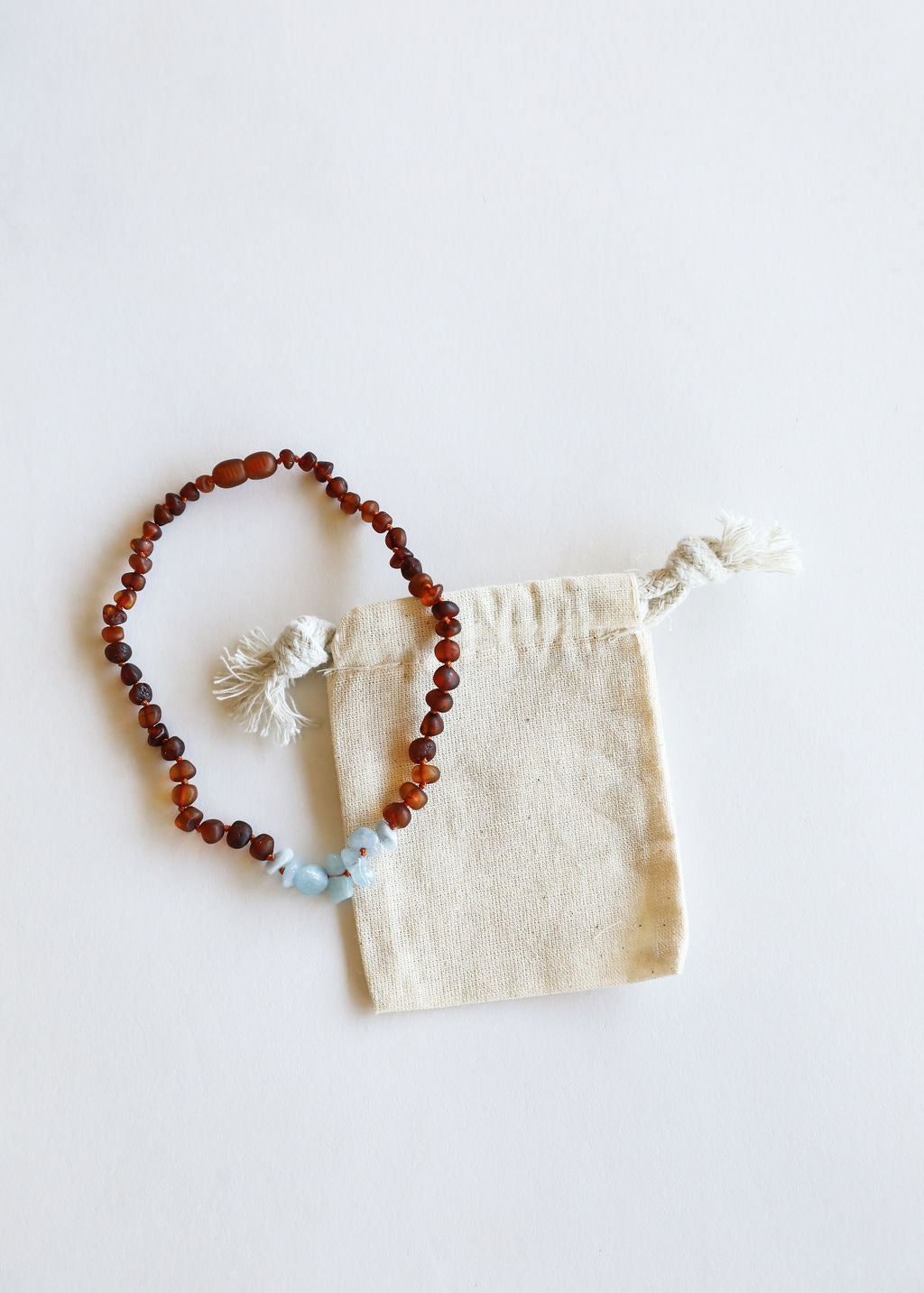 Raw Cognac Baltic Amber + Aquamarine || Necklace