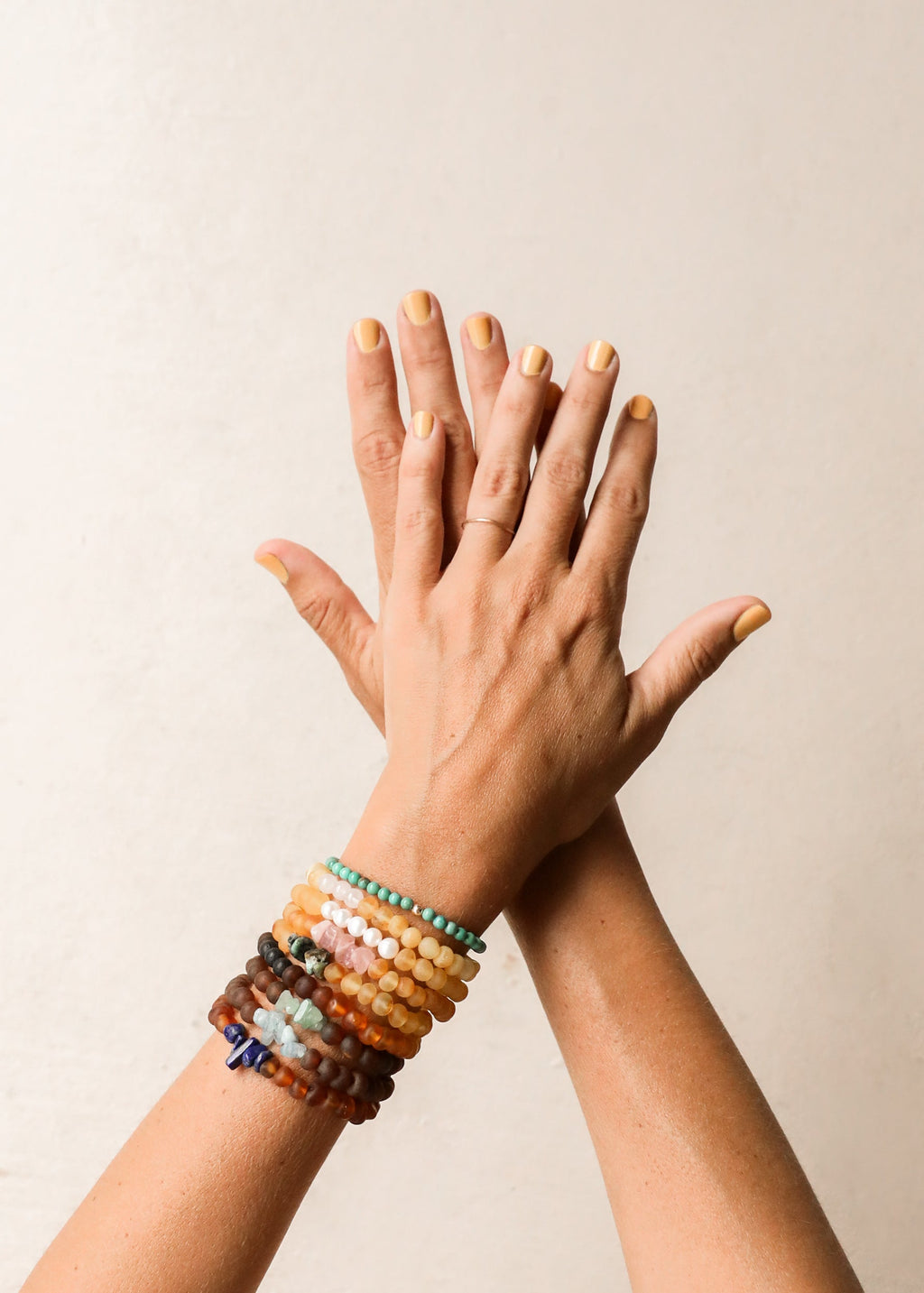 Lapis Lazuli + 14K Gold Filled Beaded Stretch Bracelet