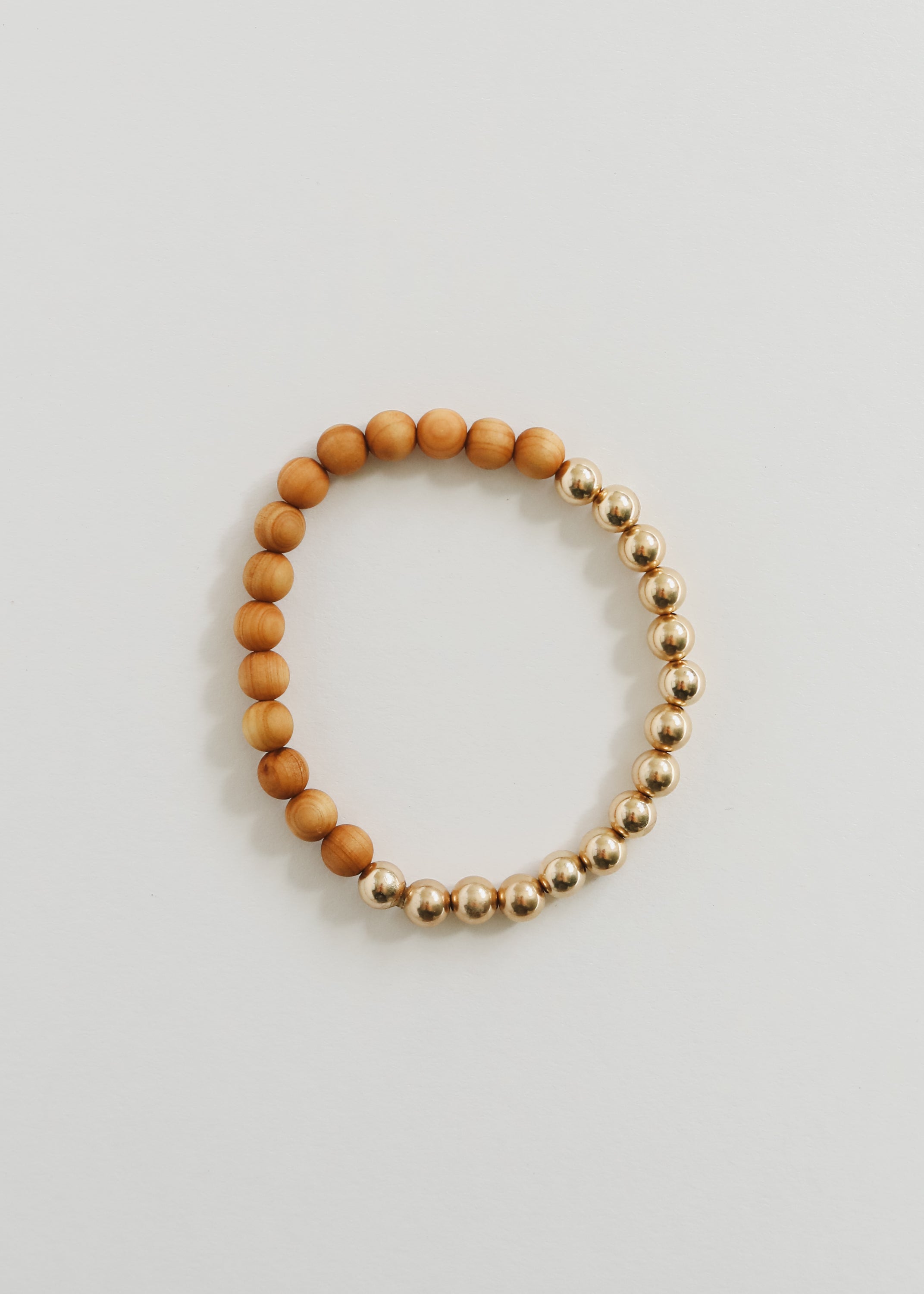 Cypress Wood : 14k Gold Filled Sun + Moon || Stretch Bracelet