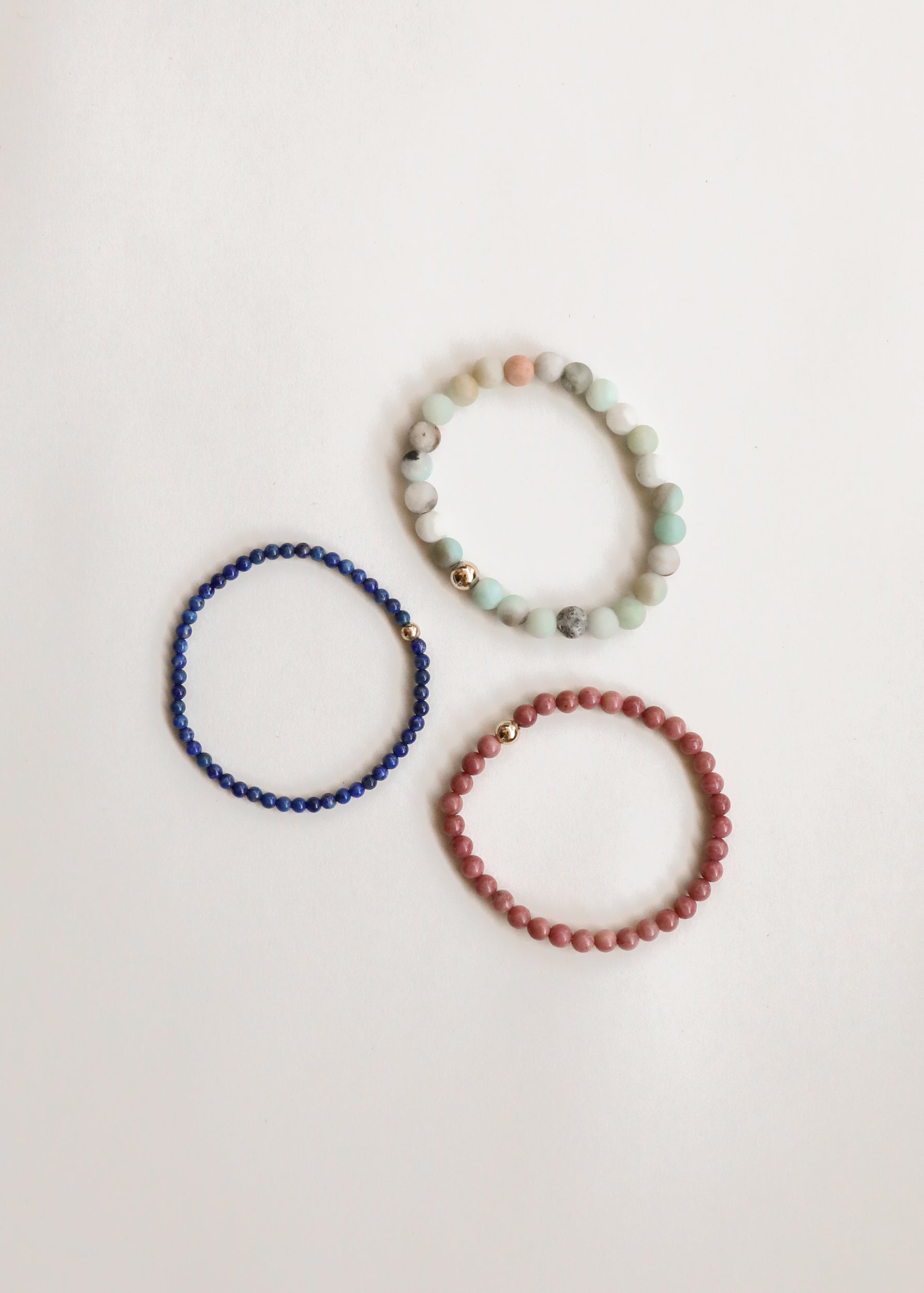 Natural Pink Rhodonite + 14k Gold Filled || Stretch Bracelet