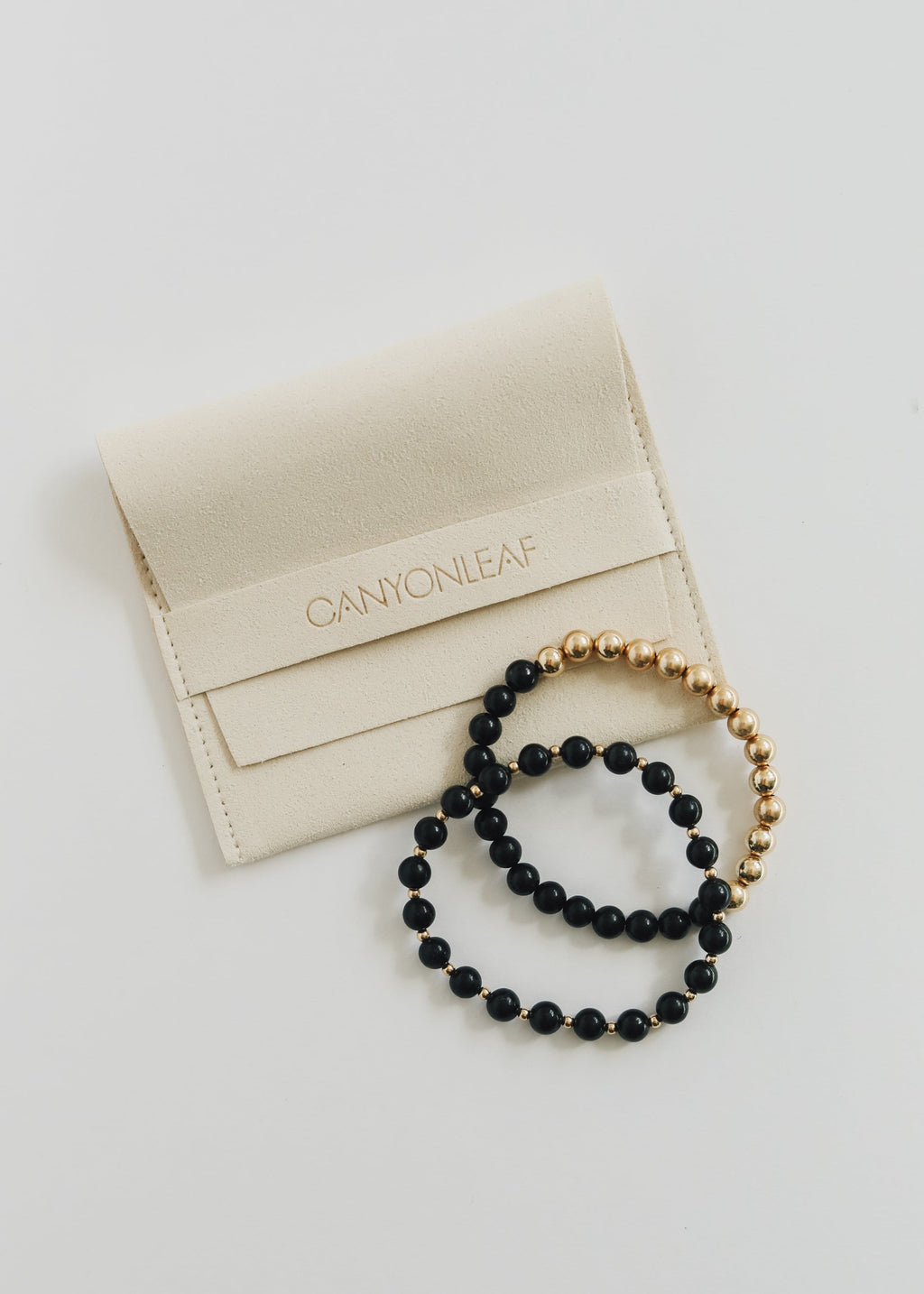 Shungite : 14k Gold Filled Sun + Moon || Stretch Bracelets