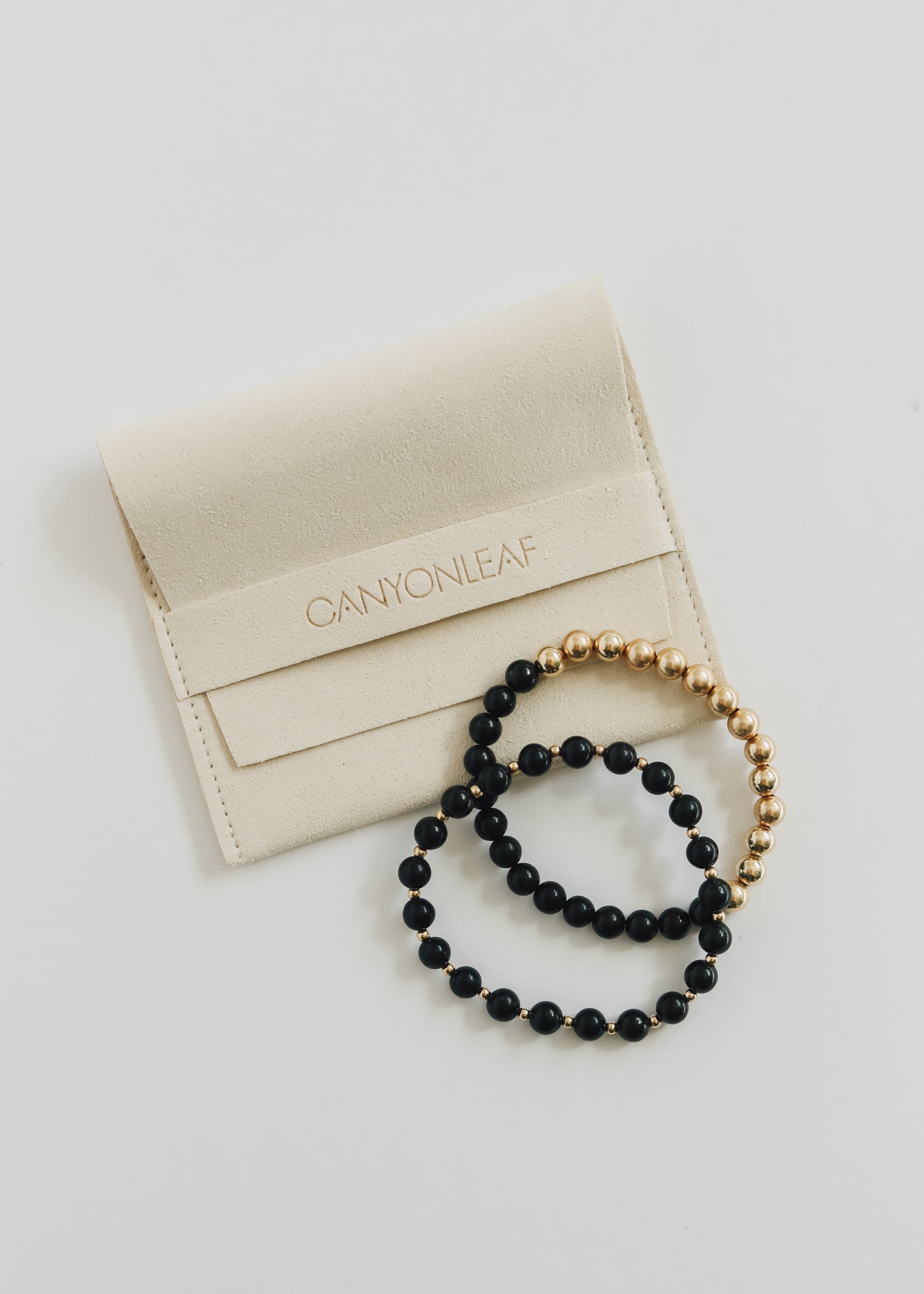 Shungite : 14k Gold Filled Sun + Moon || Stretch Bracelets