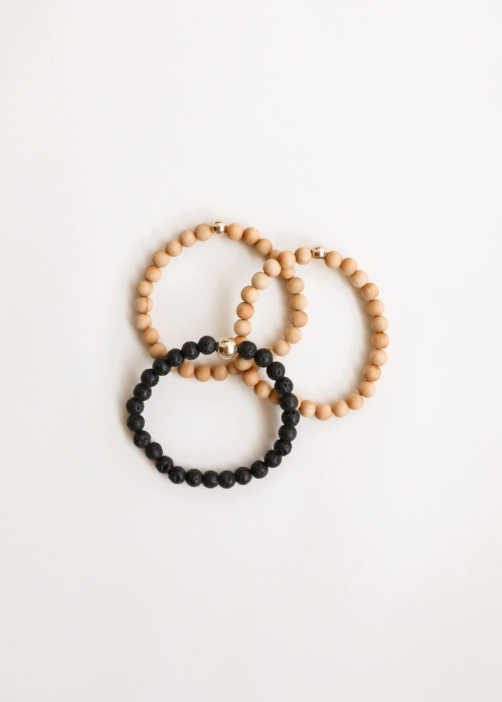Cypress Wood + 14K Gold Filled || Beaded Stretch Bracelet