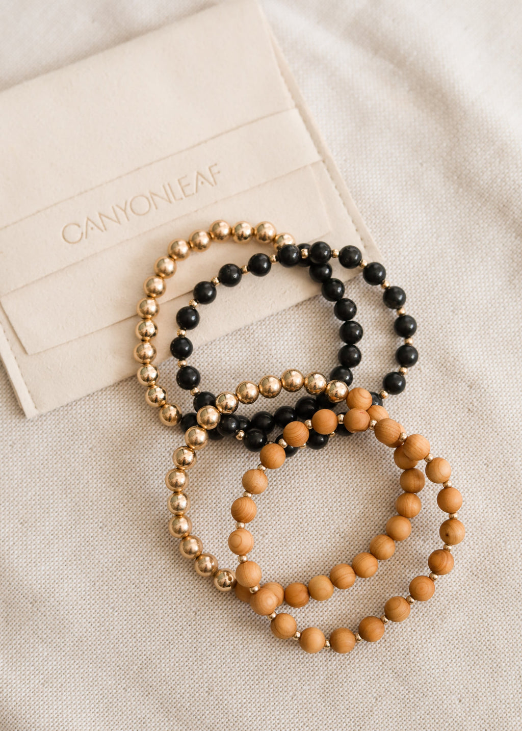 Shungite : 14k Gold Filled Sun + Moon || Stretch Bracelets