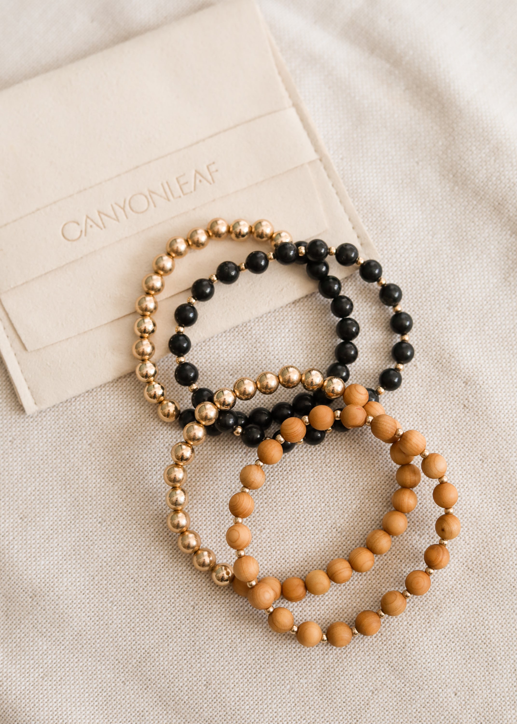 Shungite : 14k Gold Filled Sun + Moon || Stretch Bracelets