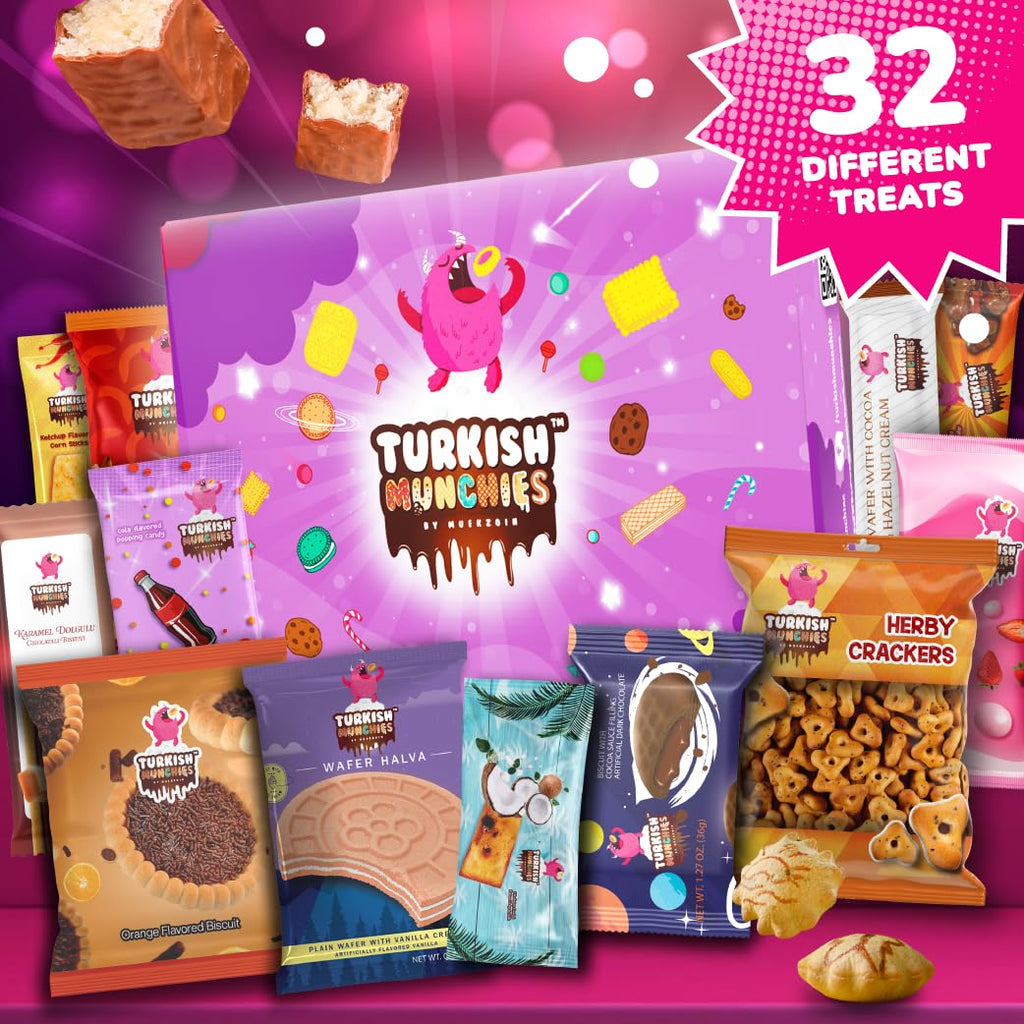 Turkish Munchies International Snack Box - 12 Premium Exotic Snacks