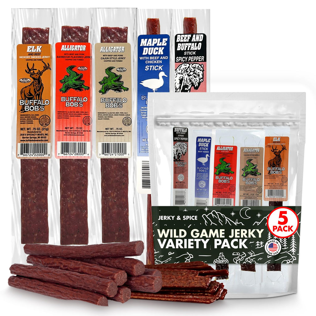 Wild Game Jerky Variety Pack - 5 Exotic Meats, Premium Gift Set (8 oz)