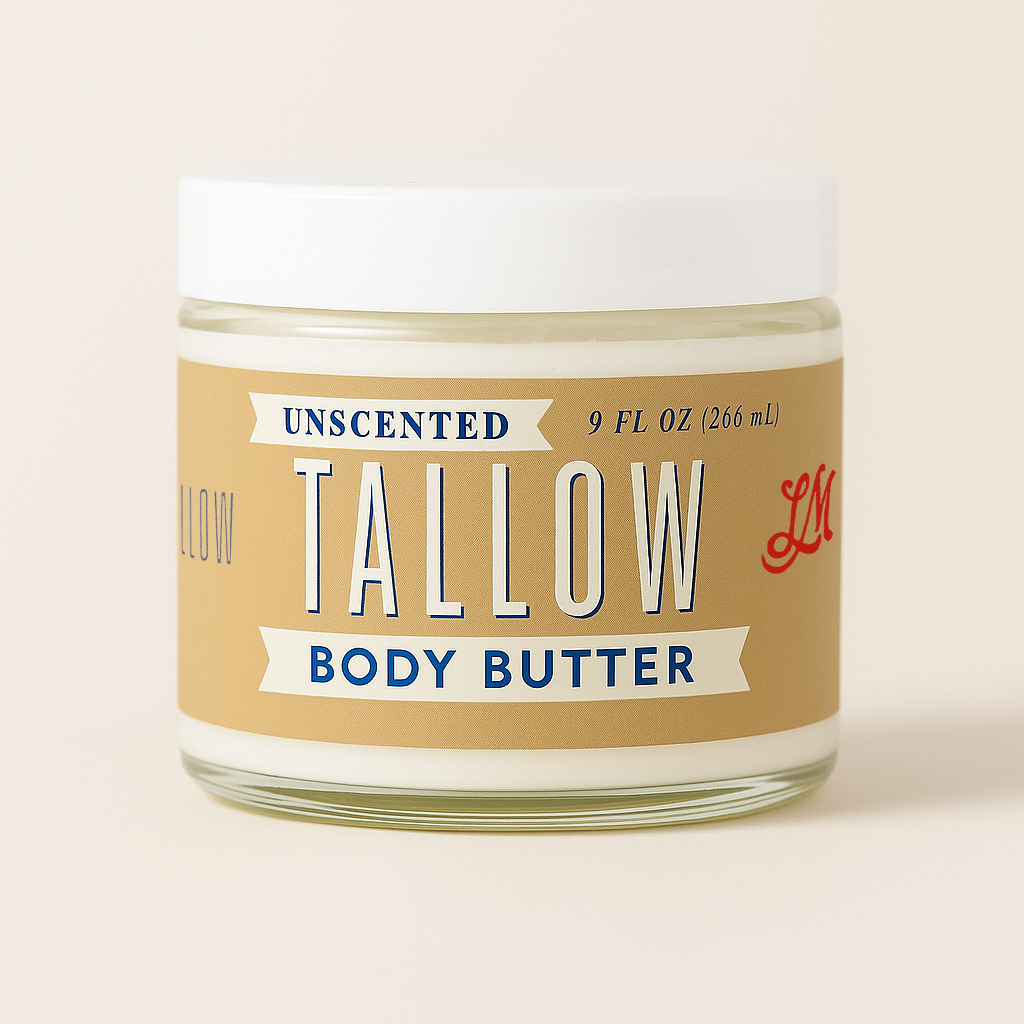Unscented Tallow Skincare 9oz Trio - Whipped Moisturizer, Body Butter & Balm | Lady May Tallow