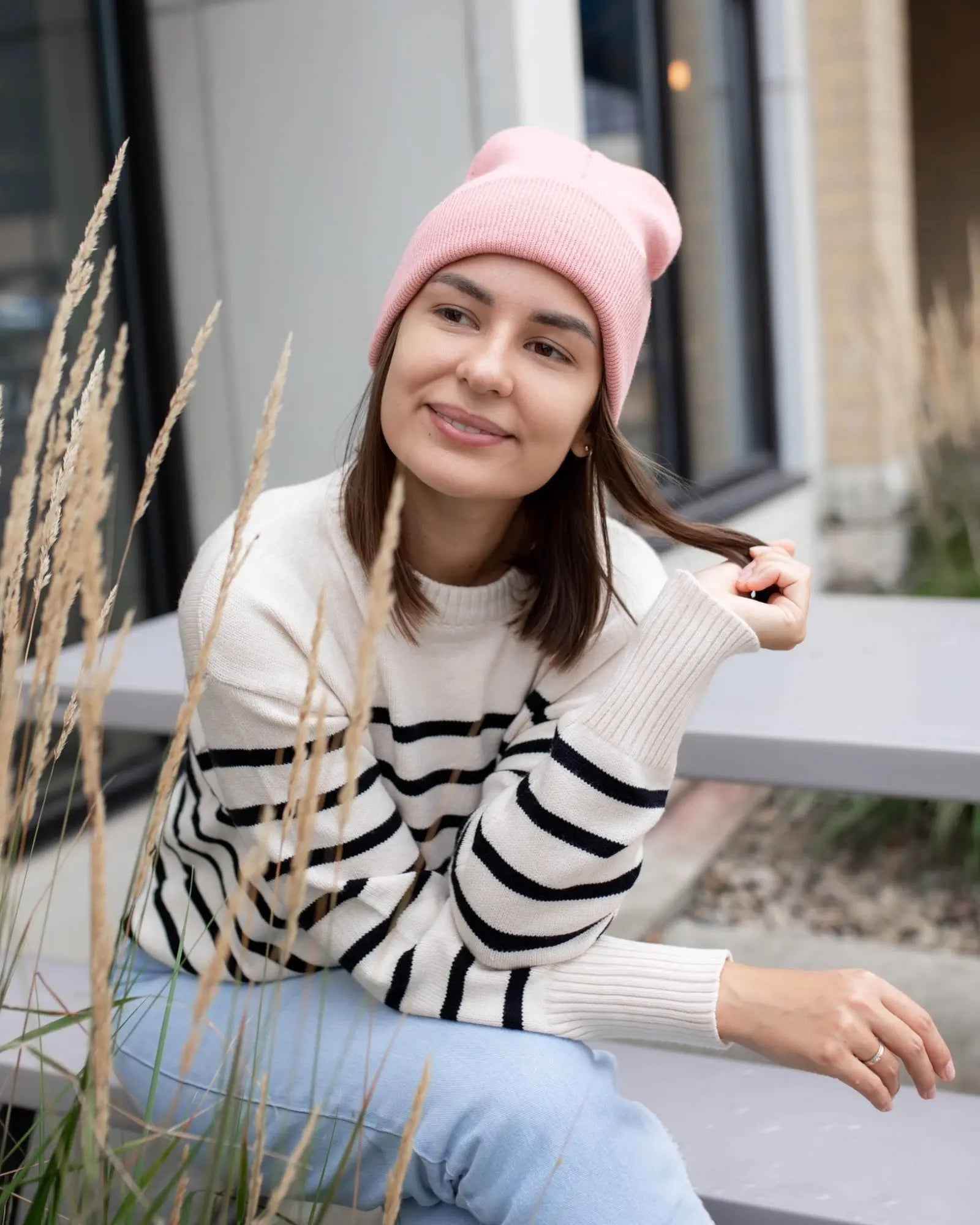 CS111 HAAKWEAR Traditional Silent Cuffed Beanie, Pearl Pink