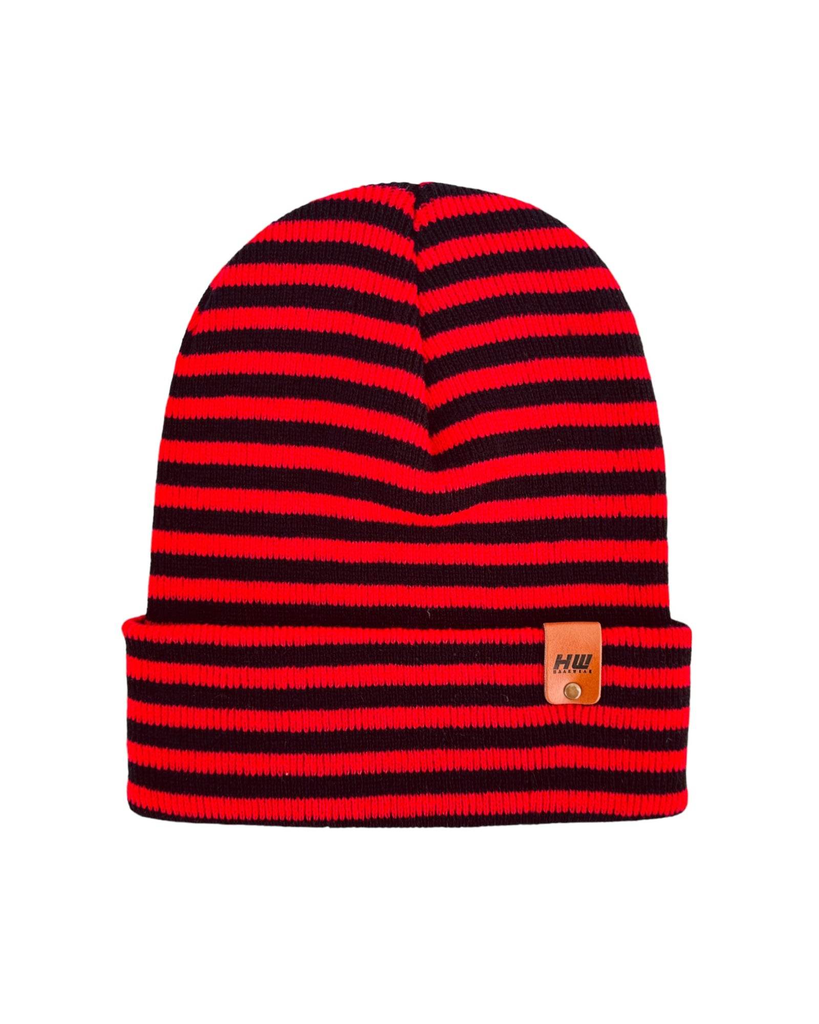 HAAKWEAR Classic RORO Cuffed Beanie / Hat - Black / Red, Made in USA