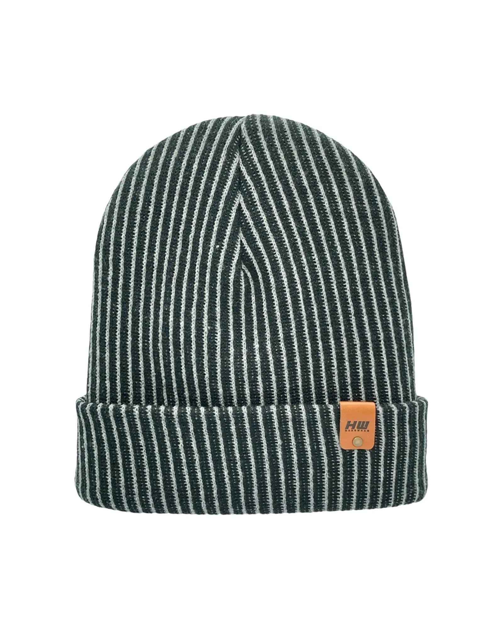HAAKWEAR Cuffed Wide Ribbed Striped Beanie / Hat, Black / Gray, Limited Edition - Made in USA