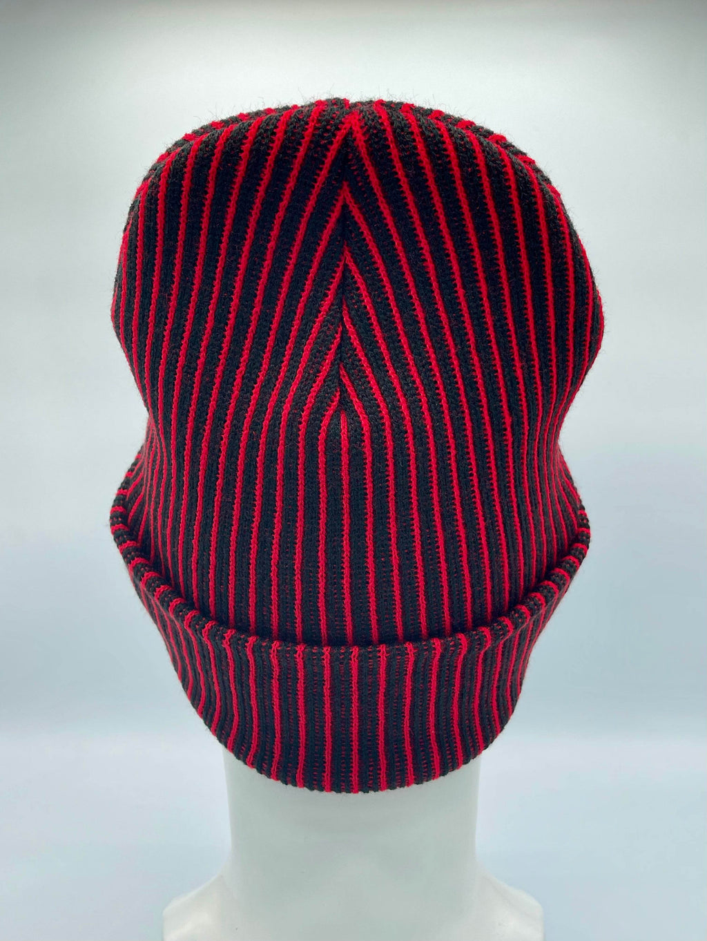 HAAKWEAR Cuffed Wide Ribbed Striped Beanie / Hat, Black / Red, Limited Edition - Made in USA