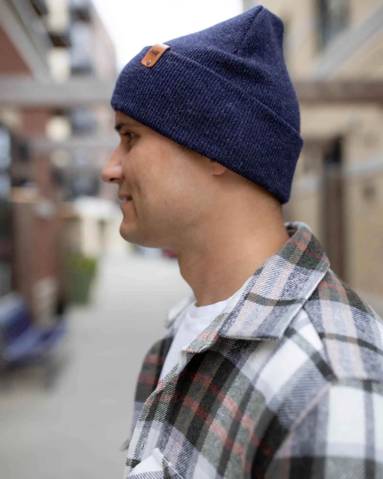 HAAKWEAR Denim Blue Knit Beanie - Cuffed Classic Hat, Made in USA