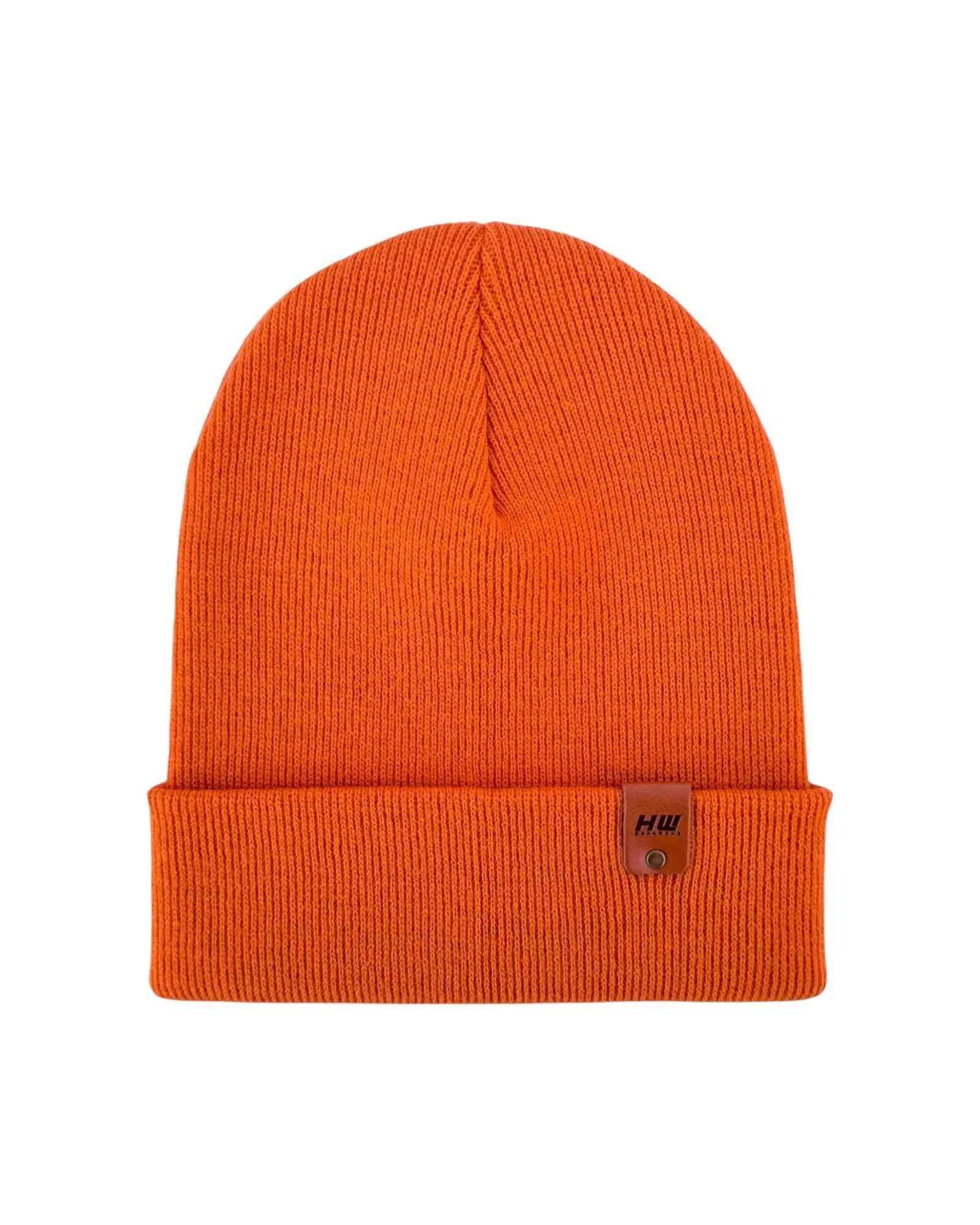 HAAKWEAR Knit Cuffed Classic Beanie / Hat - Tiger Orange, Made in USA