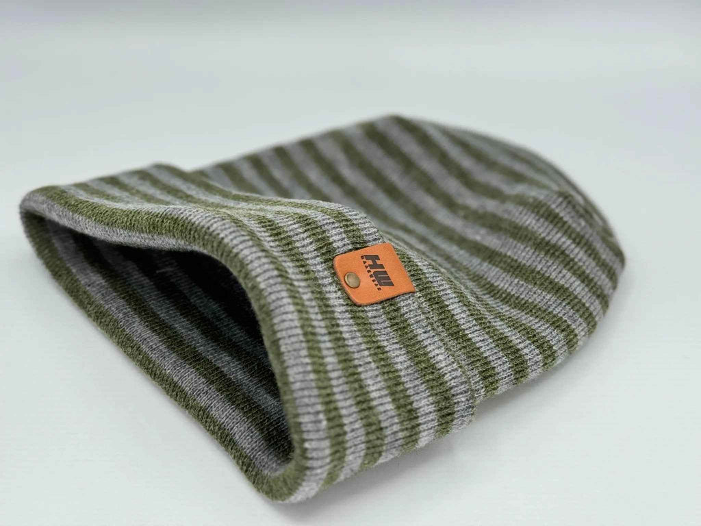 HAAKWEAR H Stitch RORO Cuffed Beanie (Patented Design) Gray / Green, Made in USA