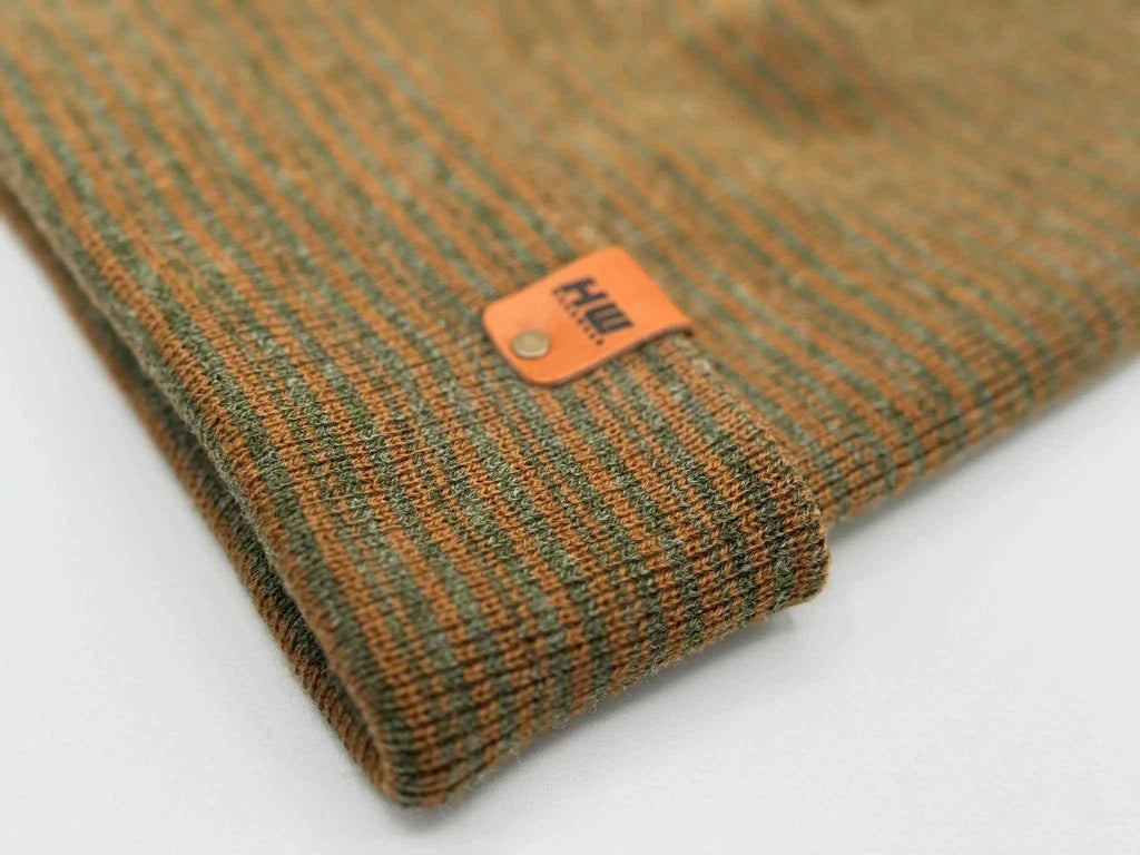 HAAKWEAR Traditional Contrast Cuffed Beanie Hat - Brown / Green, Made in USA