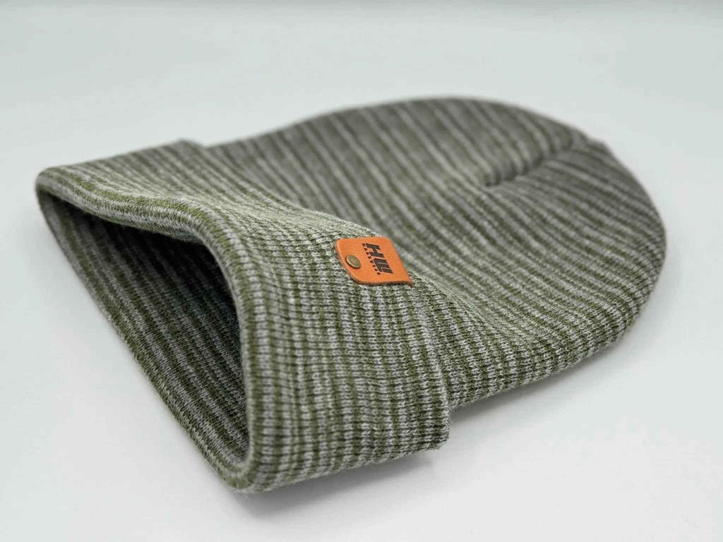 HAAKWEAR Traditional Contrast Cuffed Beanie / Hat - Gray / Green, Made in USA