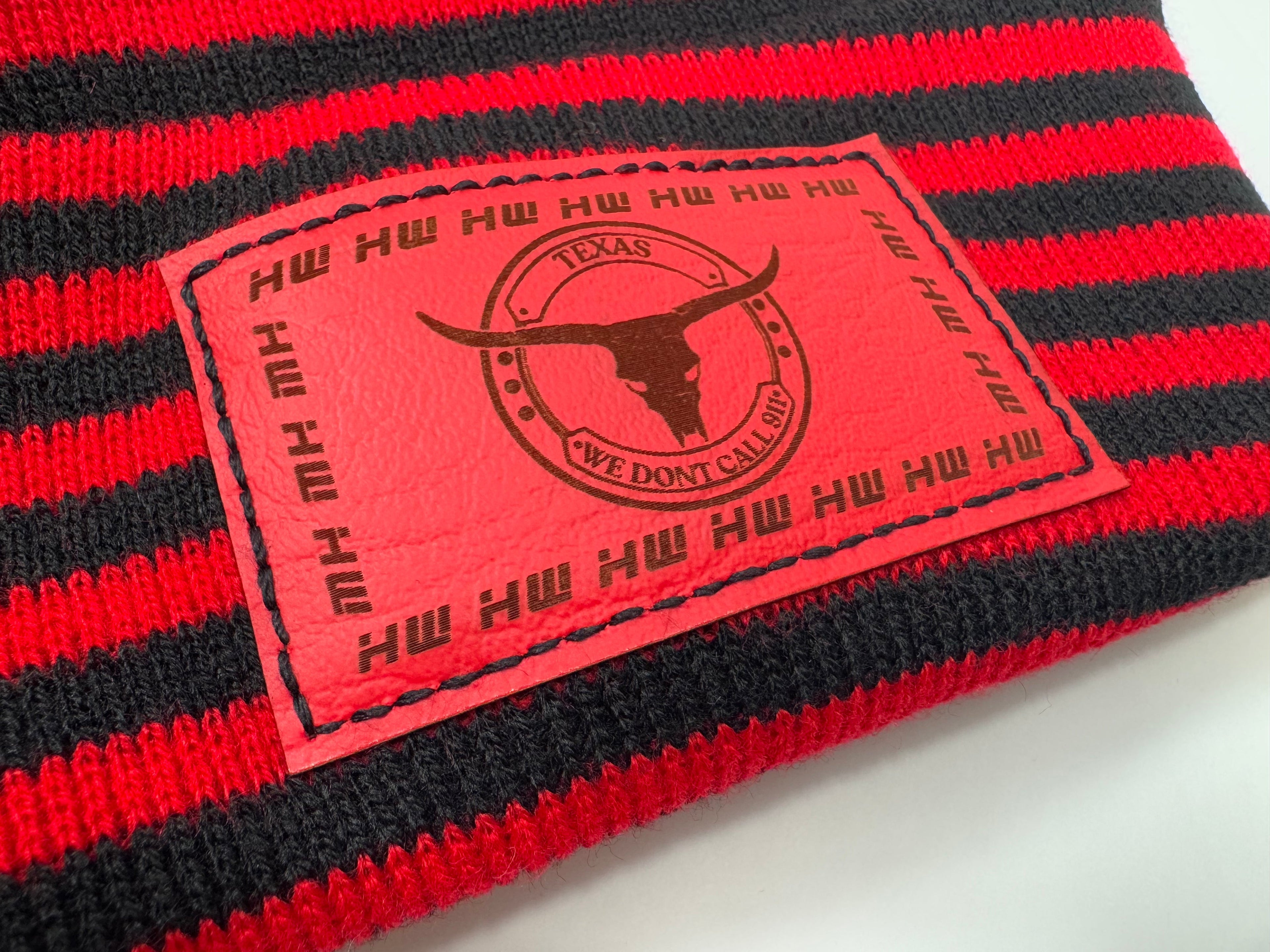 Haakwear Texas H Stitch Cuffed Beanie "We Don't Call 911"- Made in USA Hats (Limited Edition) - Black / Red RoRo